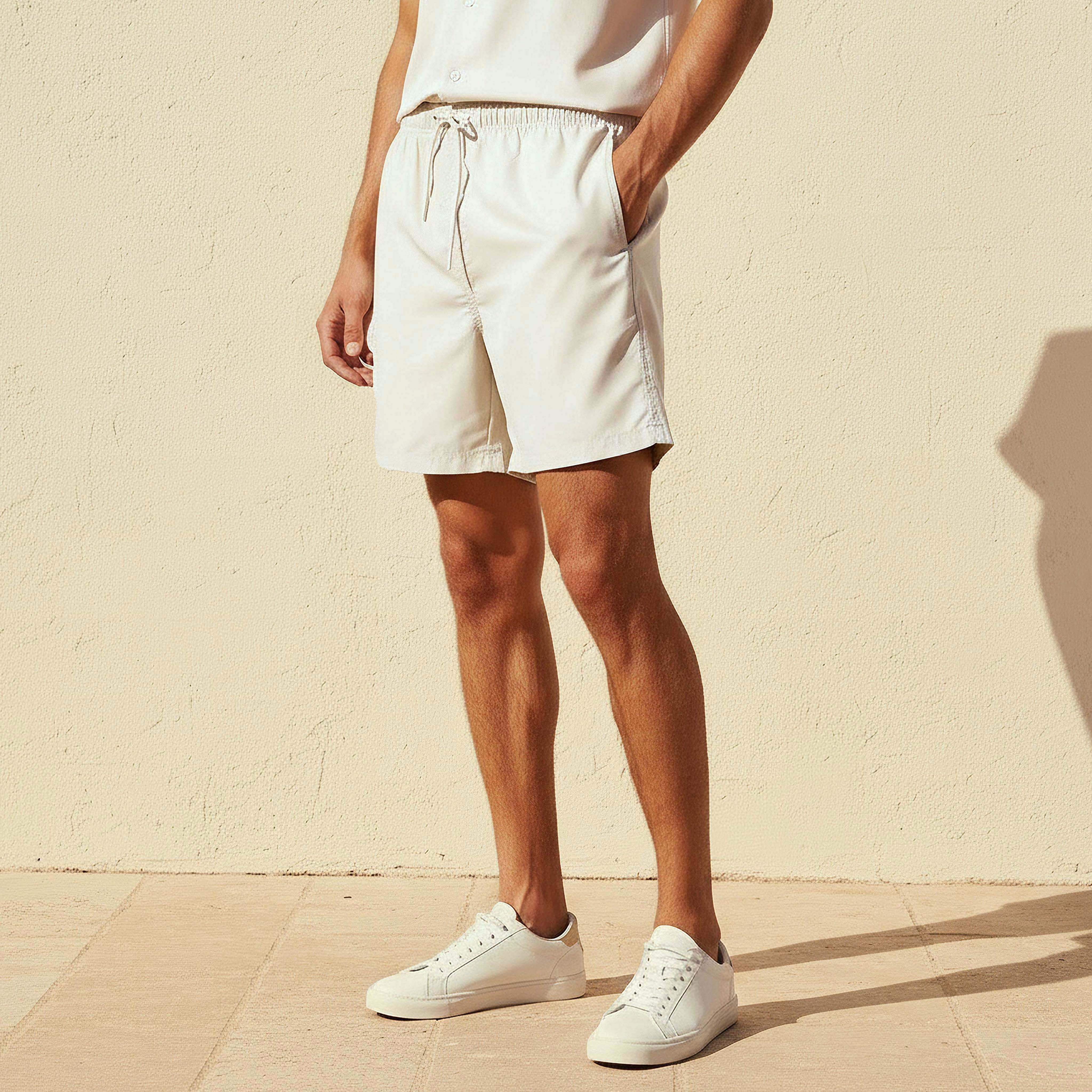 Men Drawstring Waistband Swim Shorts-men-clothing-swimandbeach-shorts-image-1