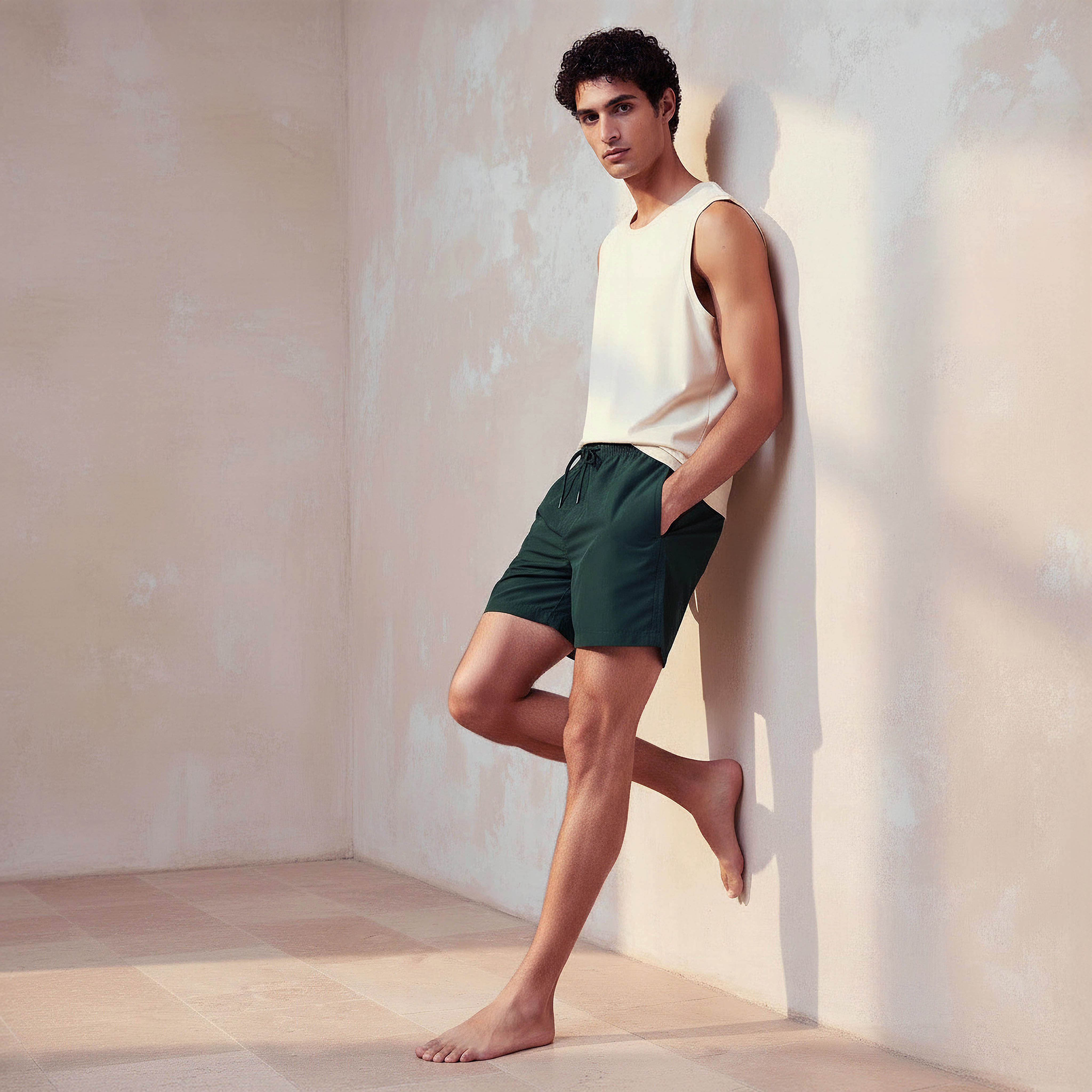 Men Drawstring Waist Swim Shorts-men-clothing-swimandbeach-shorts-image-3
