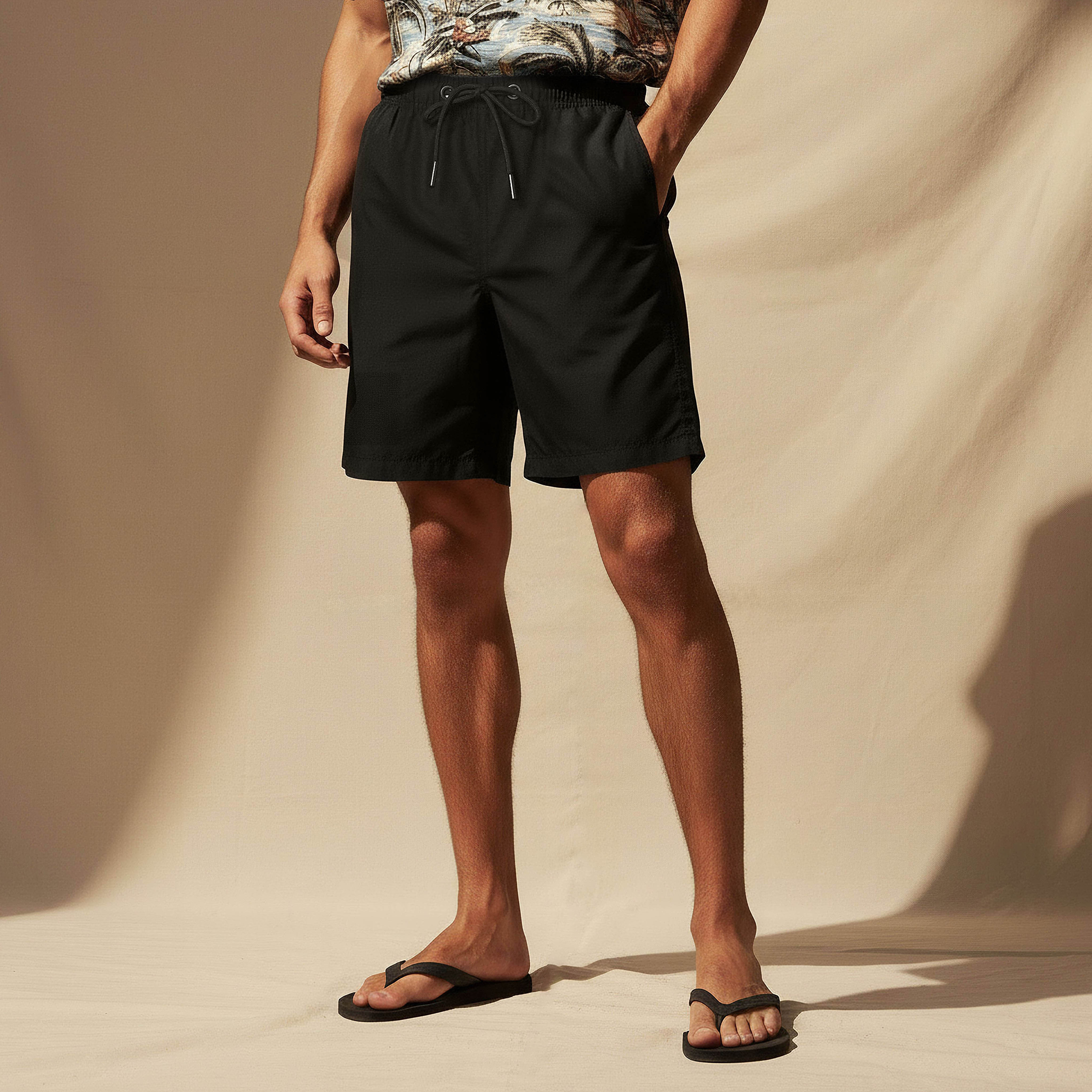 Men Drawstring Waist Swim Shorts-men-clothing-swimandbeach-shorts-image-1