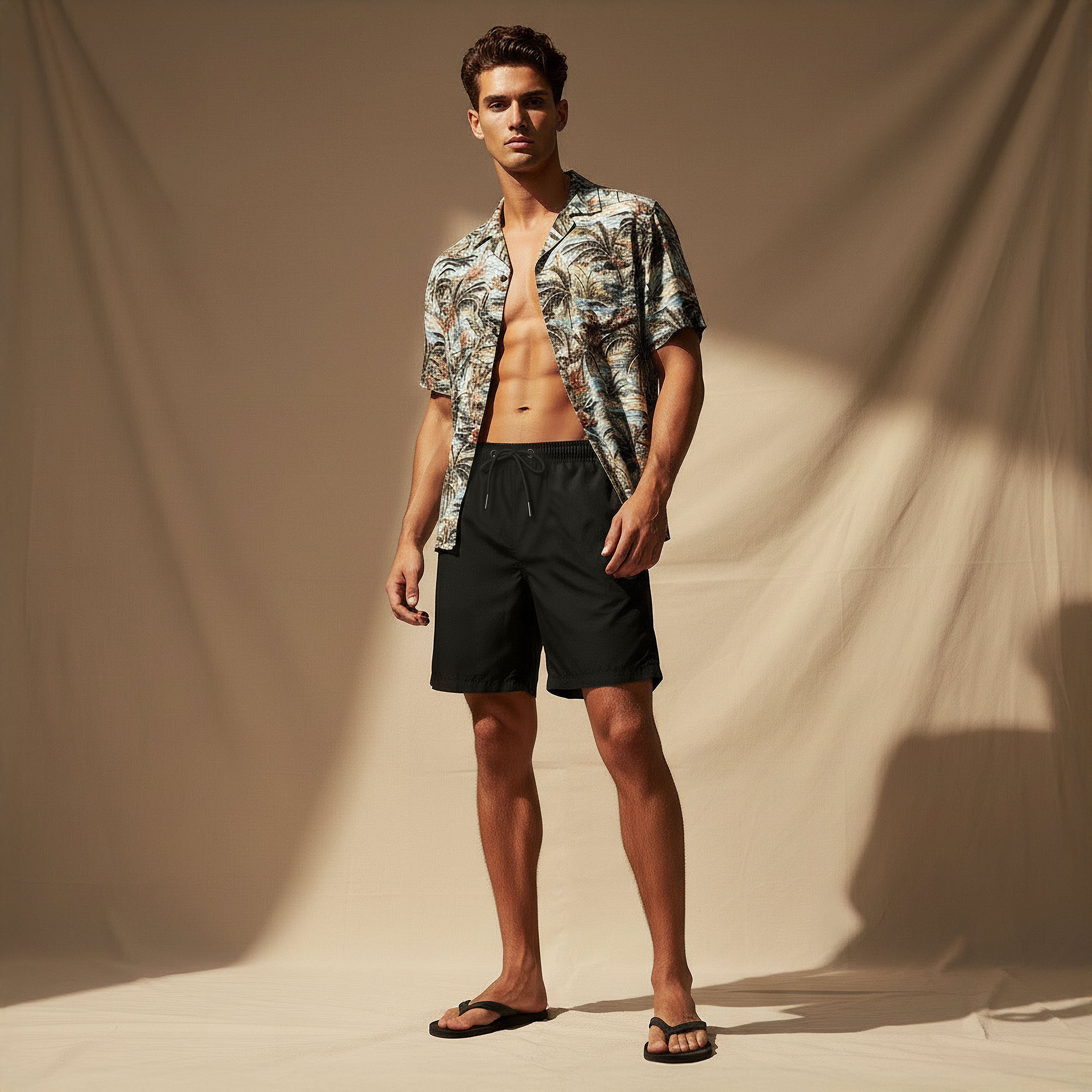 Men Drawstring Waist Swim Shorts-men-clothing-swimandbeach-shorts-image-5