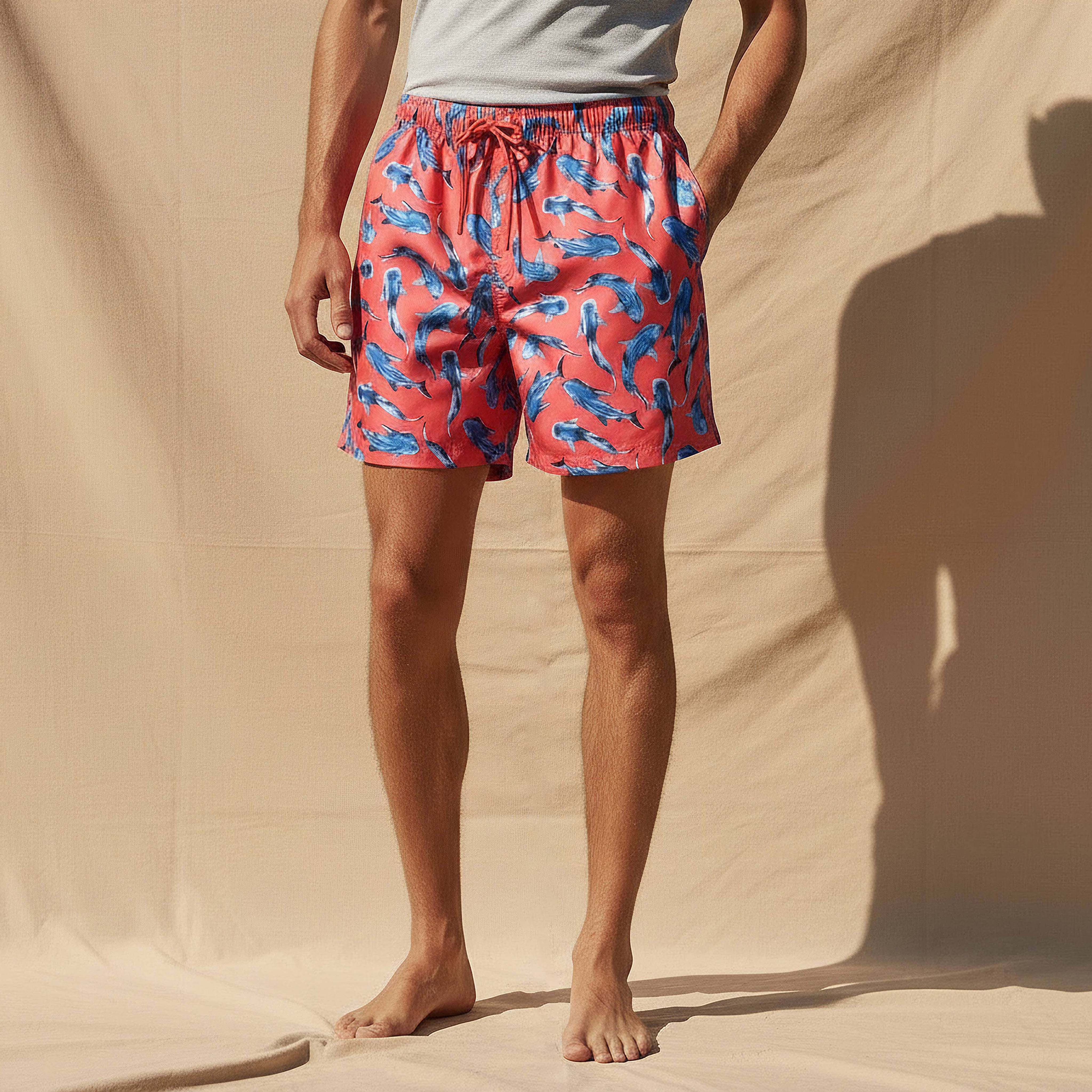 Men Shark Print Swim Shorts-men-clothing-swimandbeach-shorts-image-1