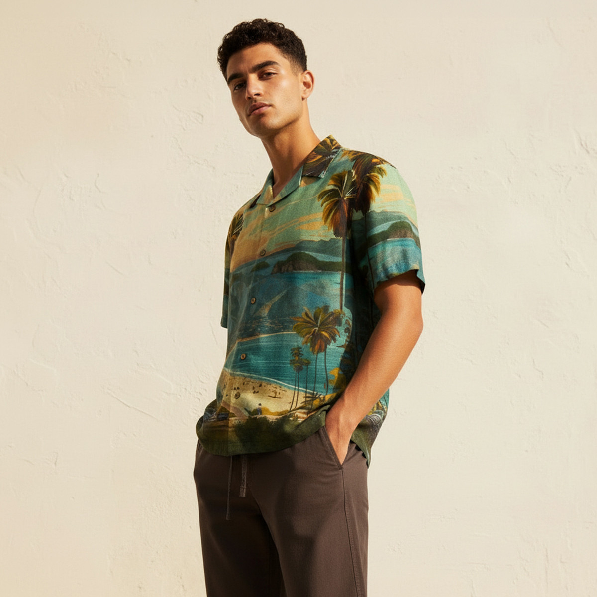 Men Camp Collar Tropical Print Short Sleeve Shirt-men-clothing-shirts-image-1