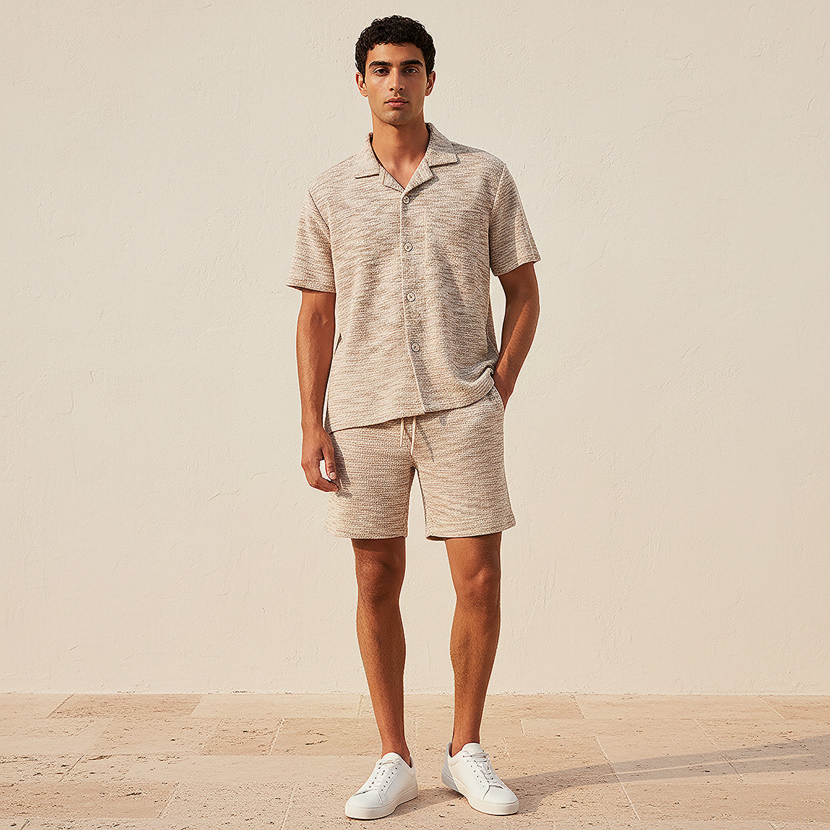 Men Camp Collar Jacquard Short Sleeve Shirt-men-clothing-shirts-image-3