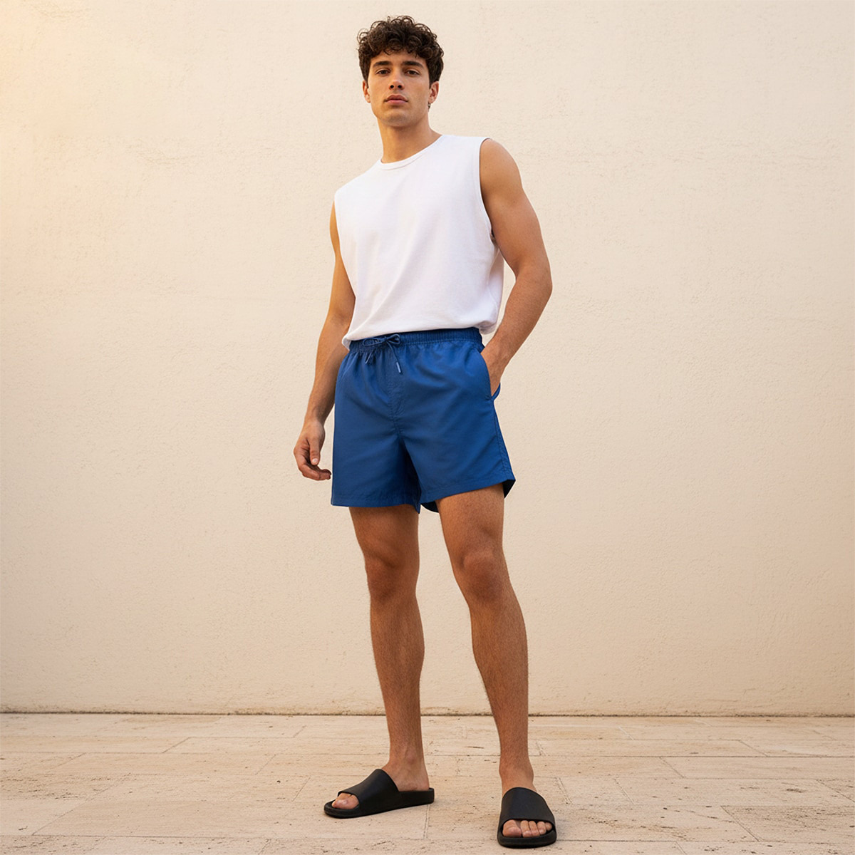 Men Drawstring Waist Shorts-men-clothing-swimandbeach-shorts-image-3