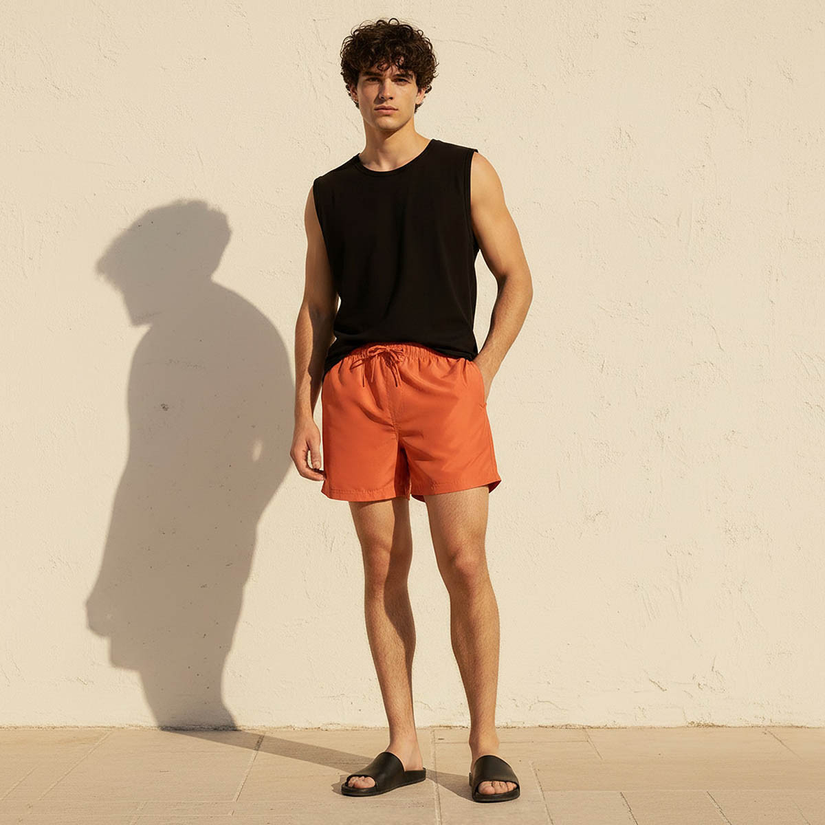 Men Drawstring Waist Swim Shorts-men-clothing-swimandbeach-shorts-image-3