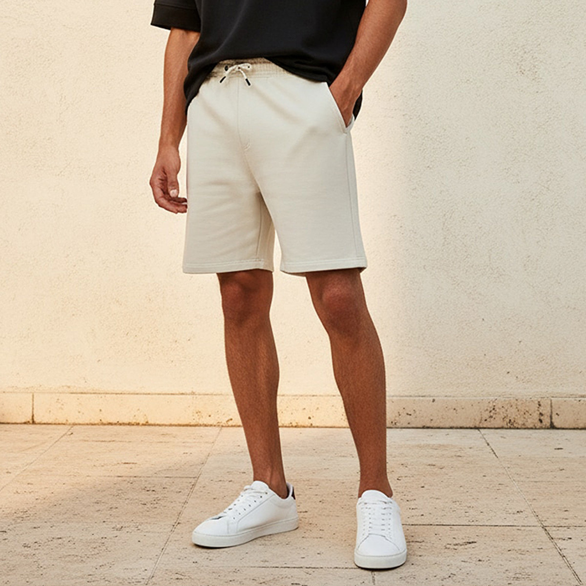 شورت قطن قماش بقصة عادية للرجال-men-clothing-bottoms-shorts-image-1