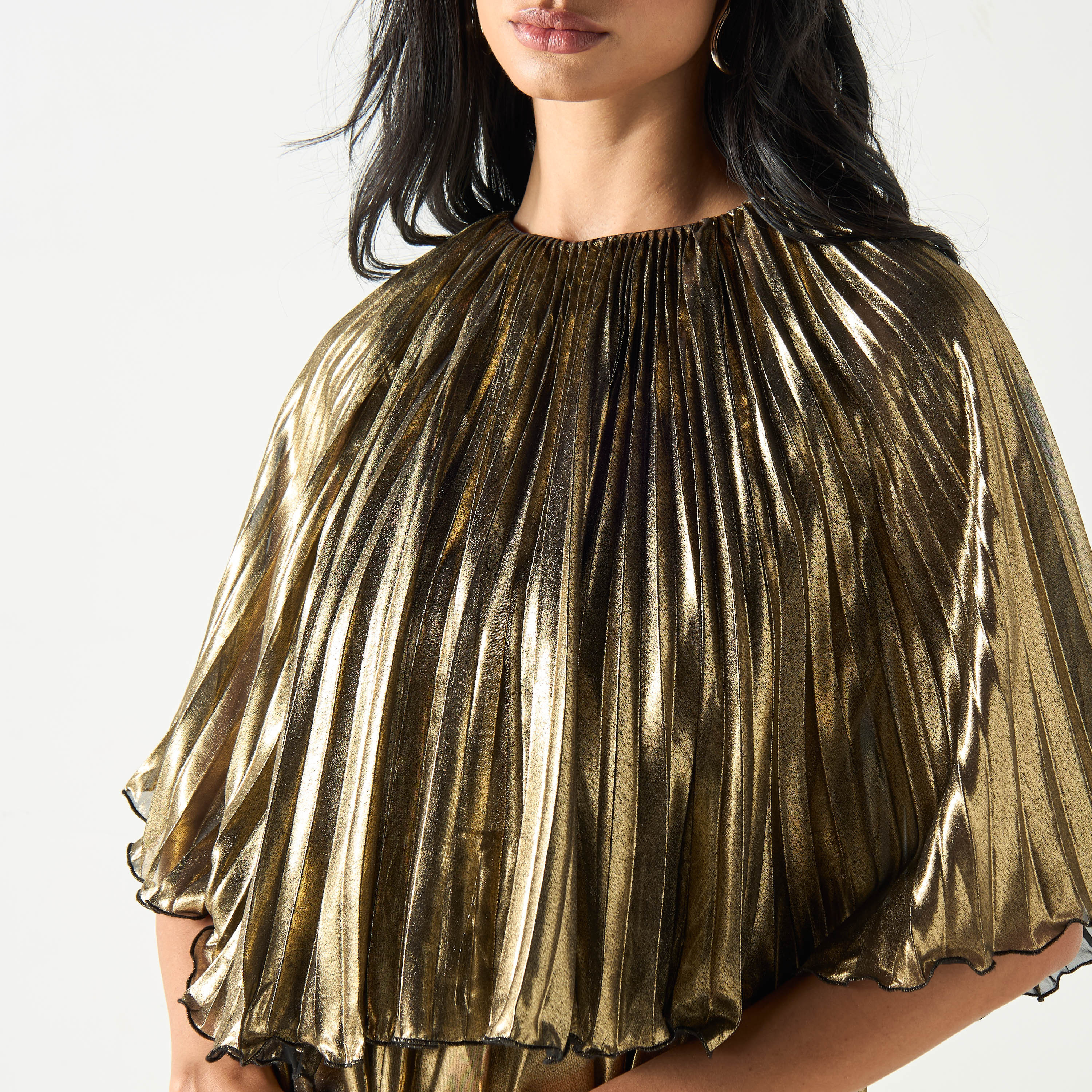 فستان طويل بجزء علوي بطيات وكاب من جولدن أبل-women-clothing-dresses-image-4