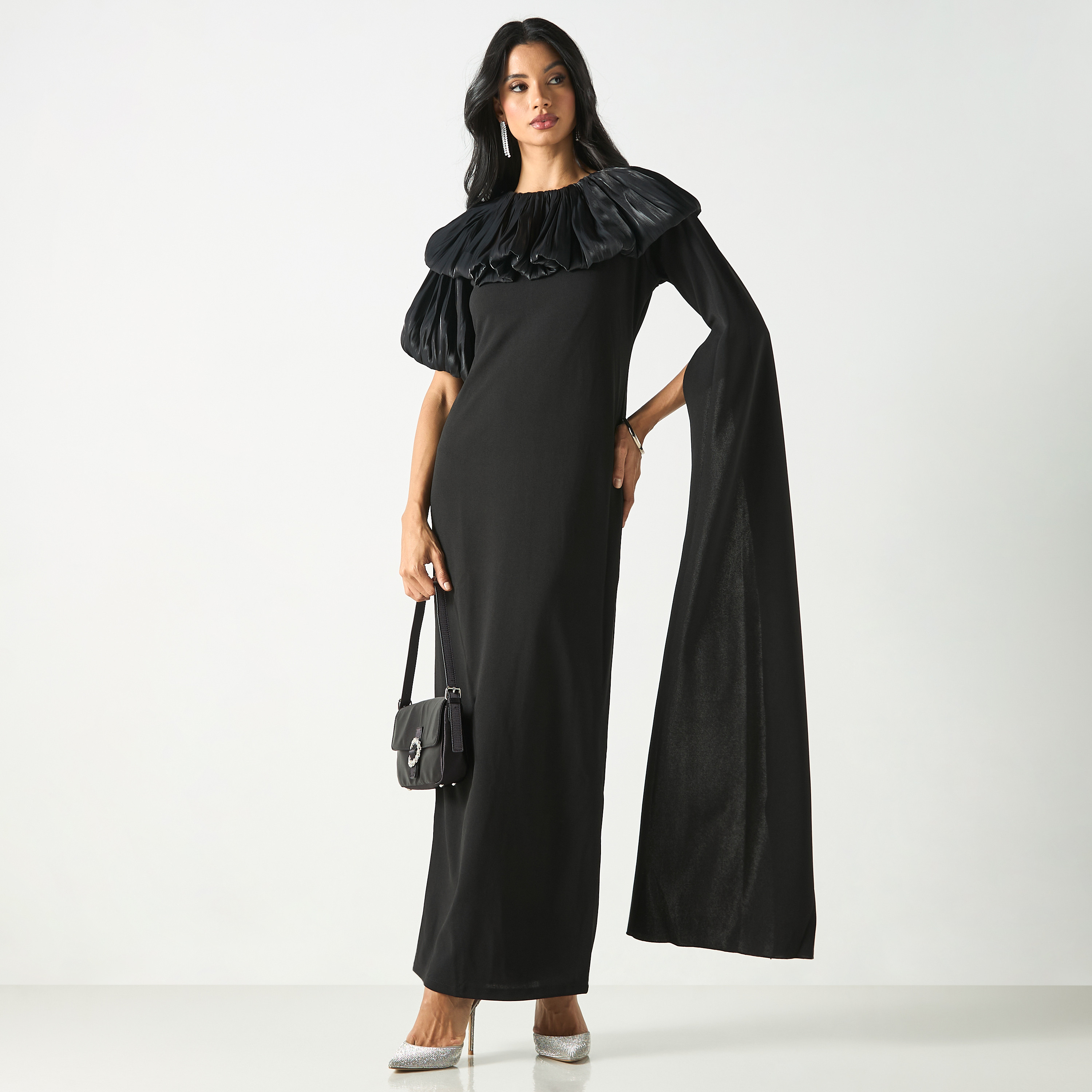 فستان سادة بكشكش وفتحة-women-clothing-dresses-image-1