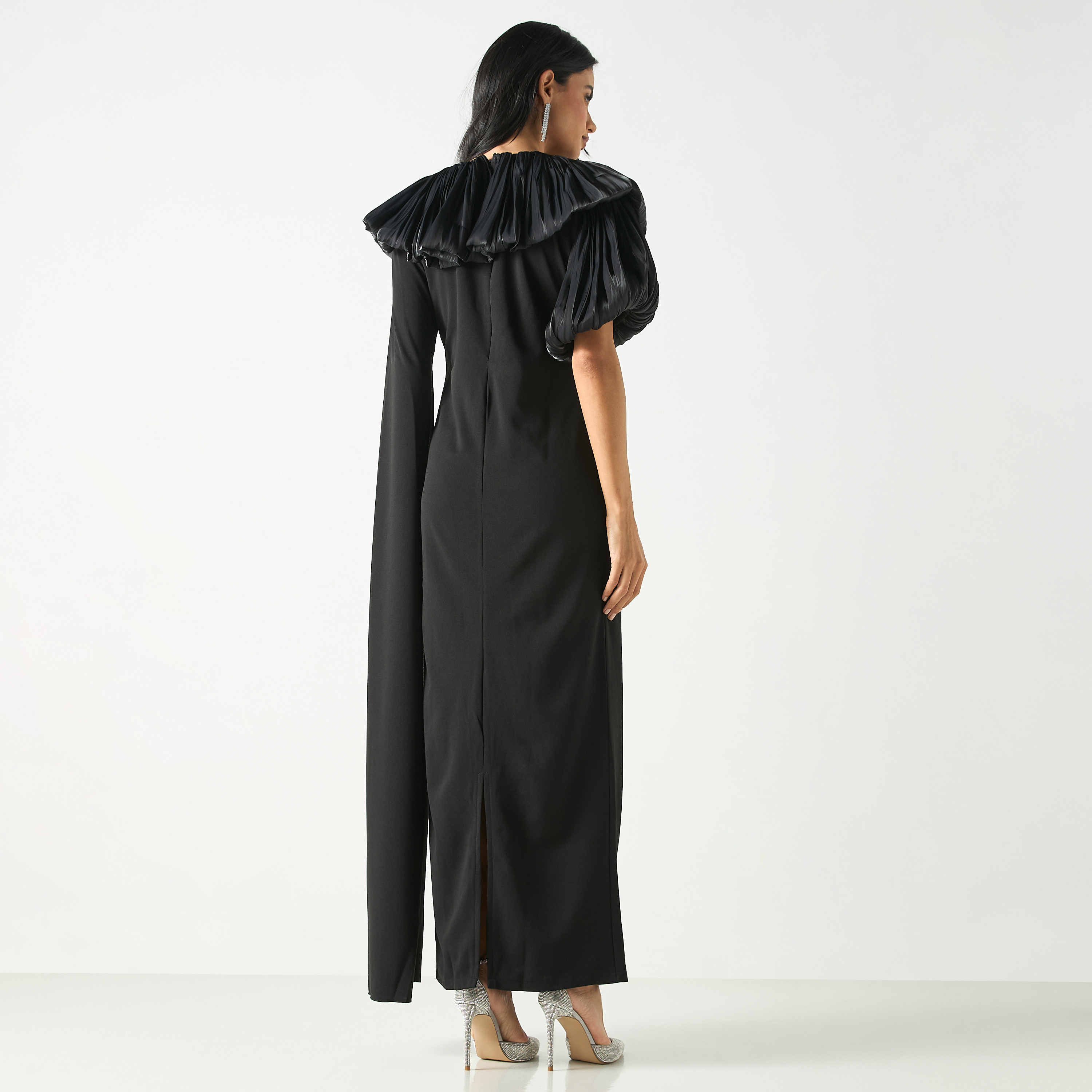Solid Dress with Ruffles and Slit Detail-women-clothing-dresses-image-3