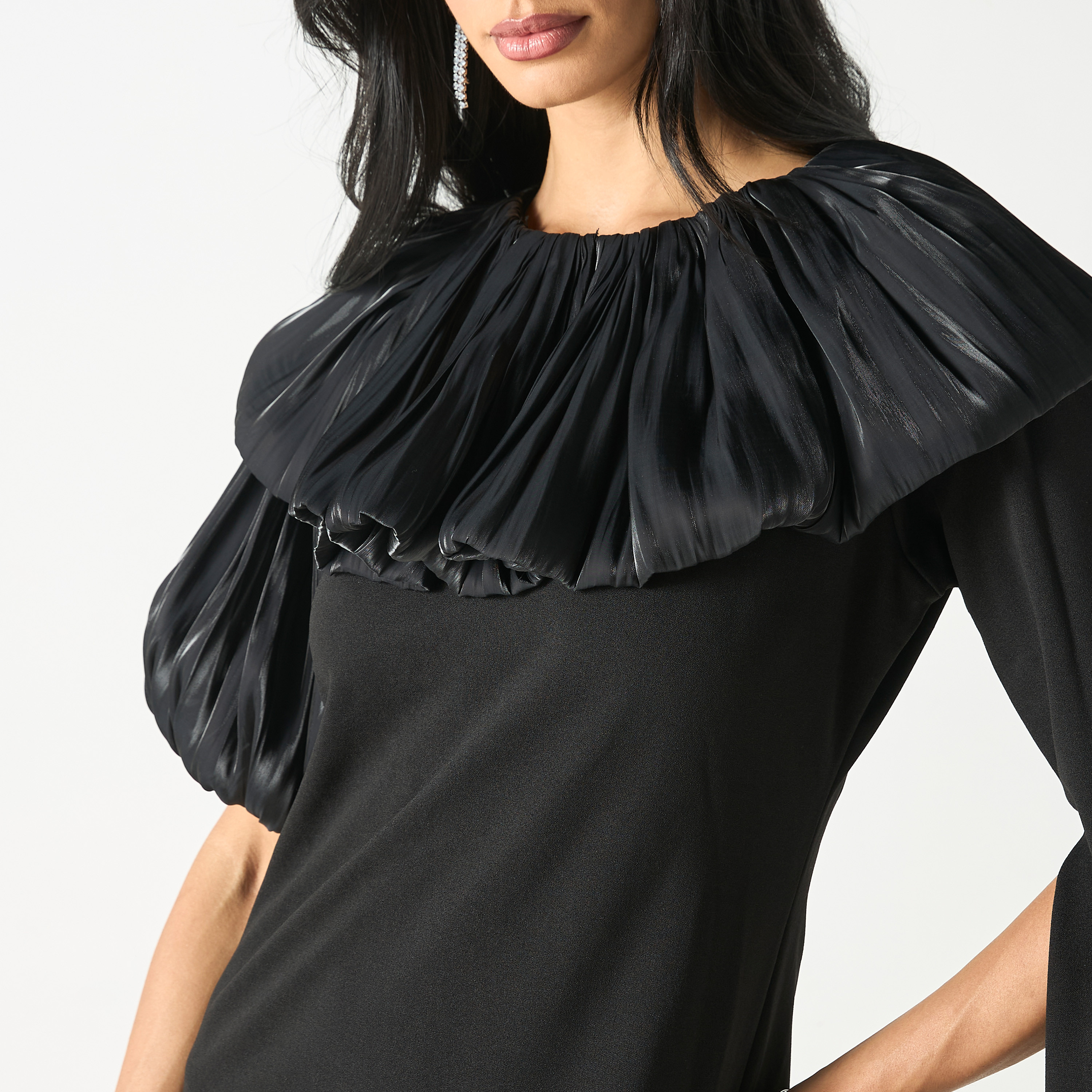 Solid Dress with Ruffles and Slit Detail-women-clothing-dresses-image-4