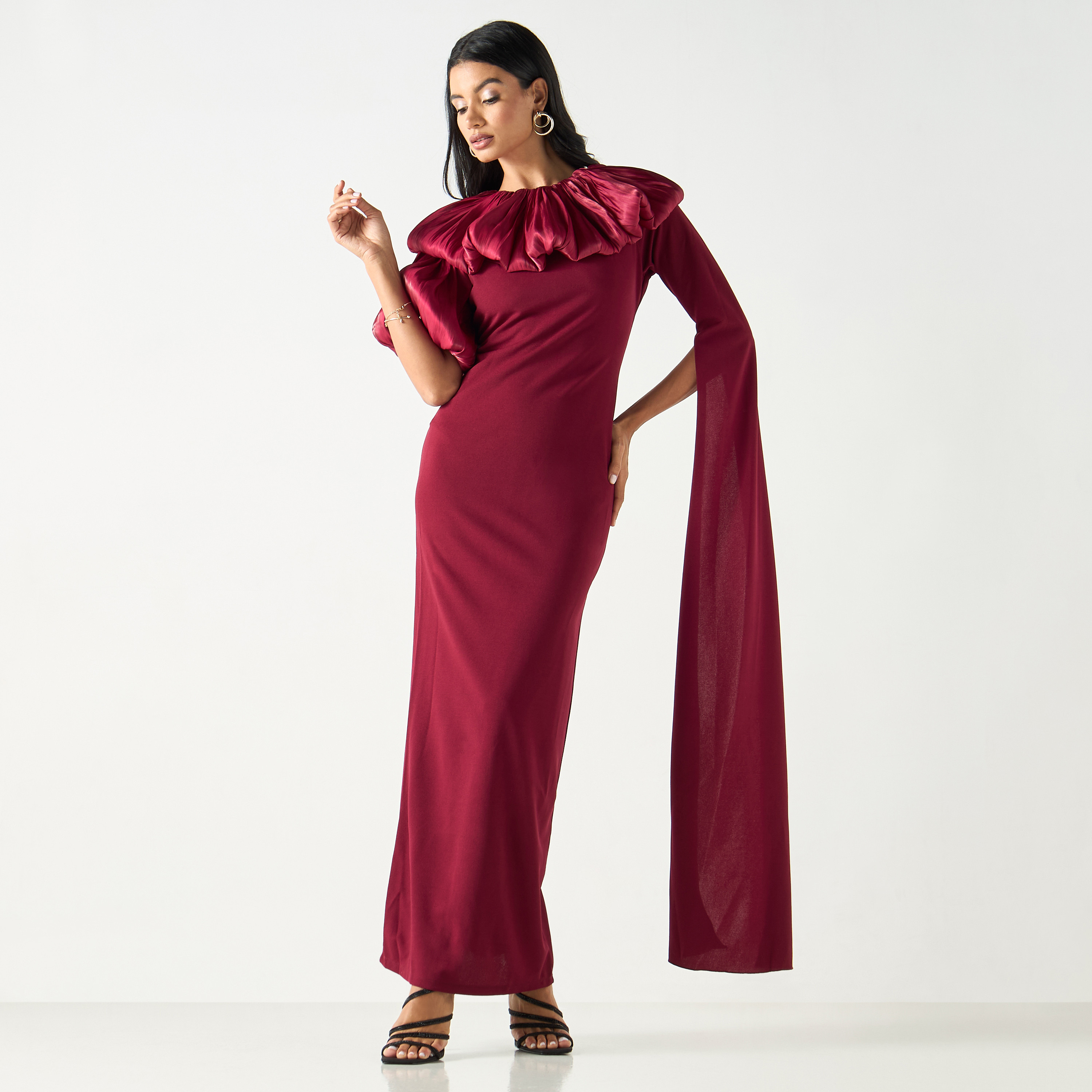 فستان سادة بكشكش وفتحة-women-clothing-dresses-image-5