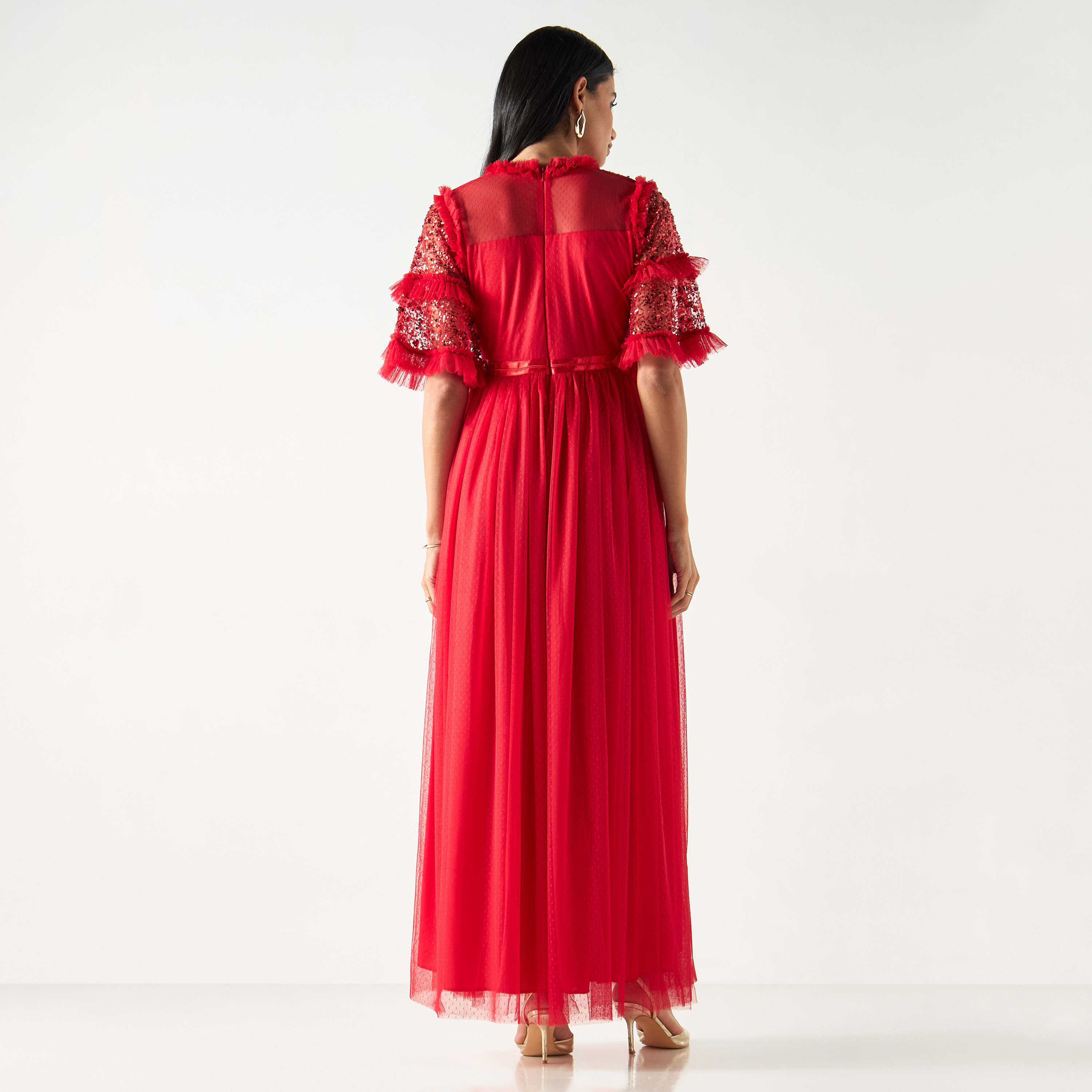 فستان طويل ترتر بشبكة وكشكش-women-clothing-dresses-image-3