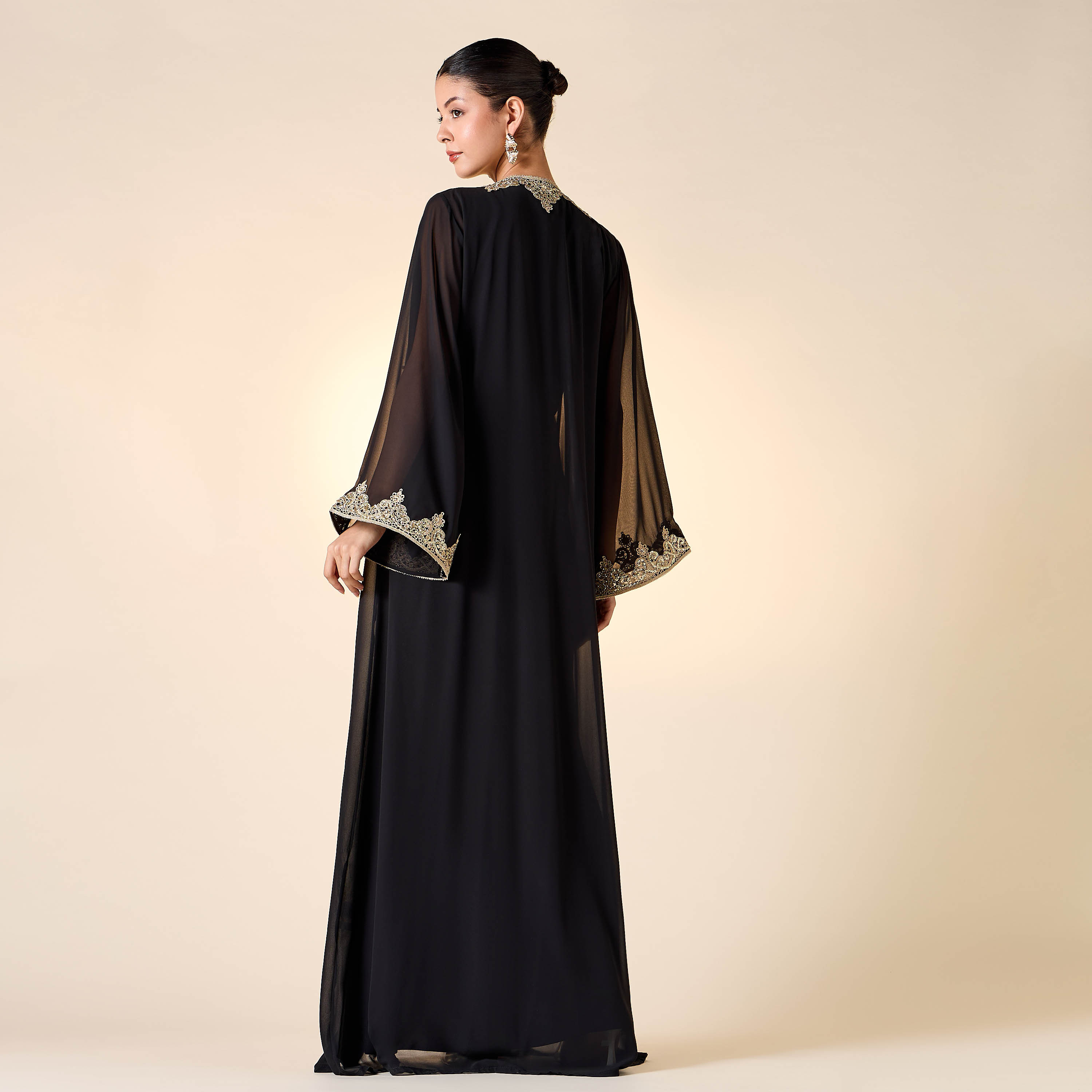 Golden Apple Lace Detail Sleeveless Dress with Longline Shrug-women-clothing-dresses-image-3