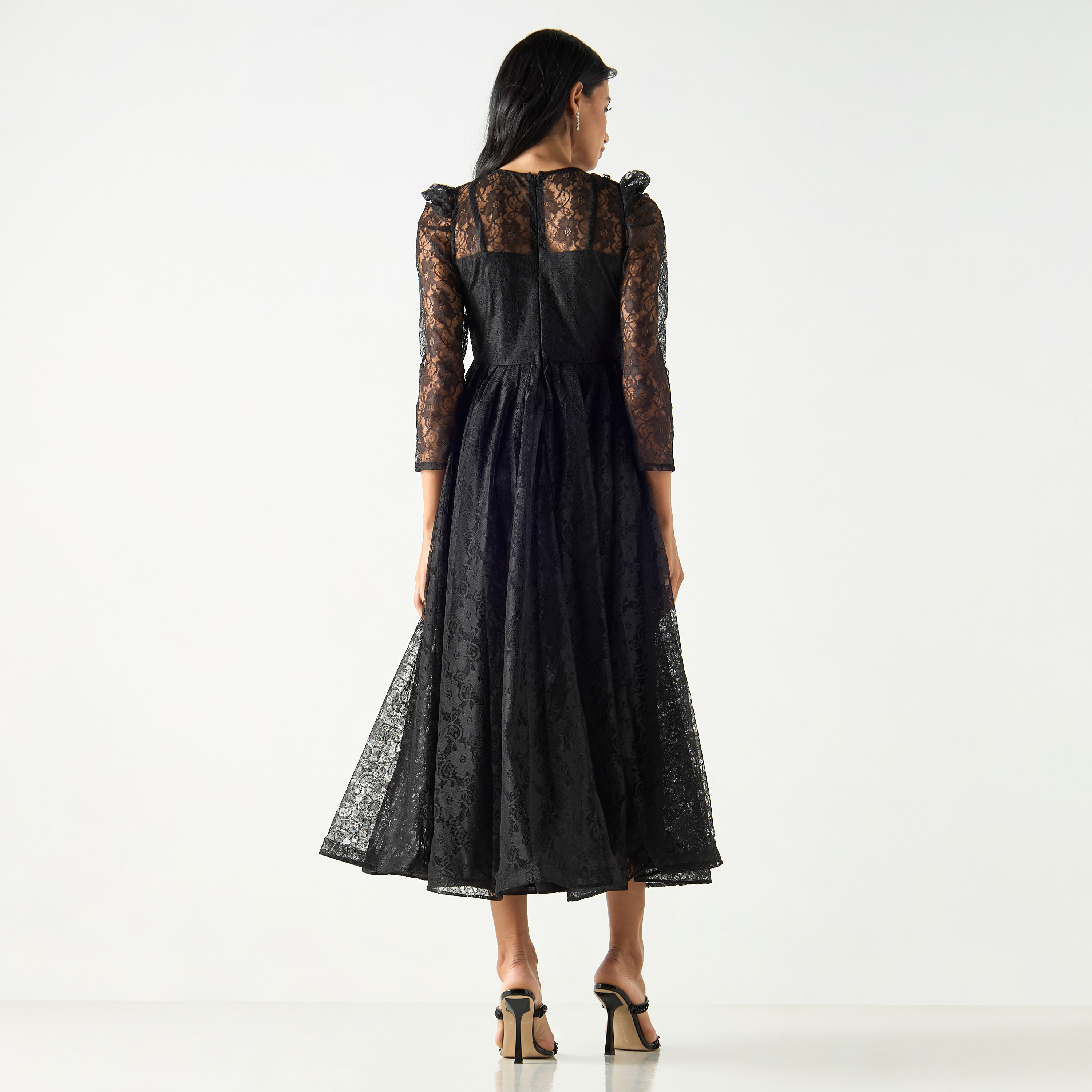 Solid Lace Detailed Midi Dress with Floral Applique-women-clothing-dresses-image-3