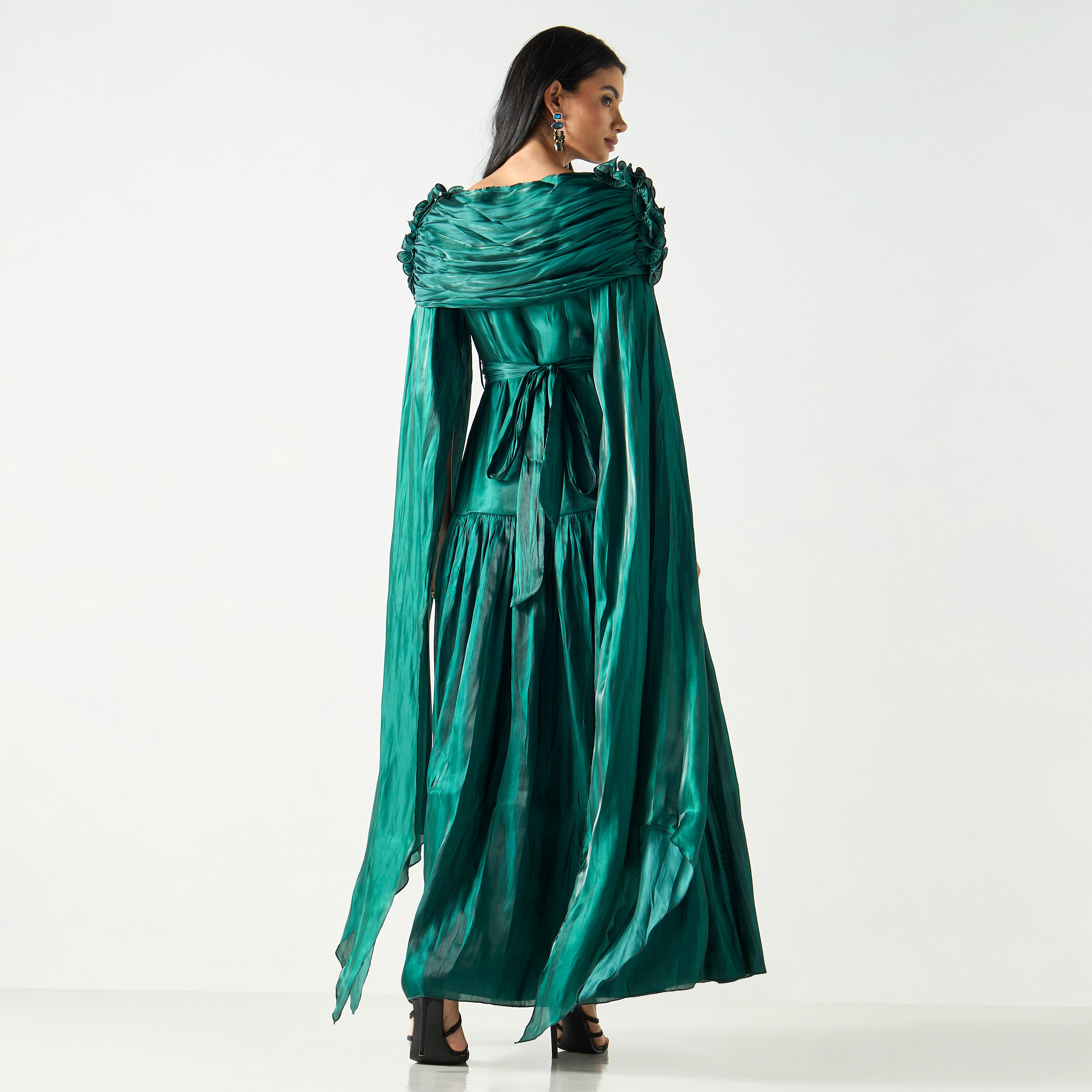 Golden Apple Split Sleeves Belted Maxi Dress with Ruffle Accent-women-clothing-dresses-image-3