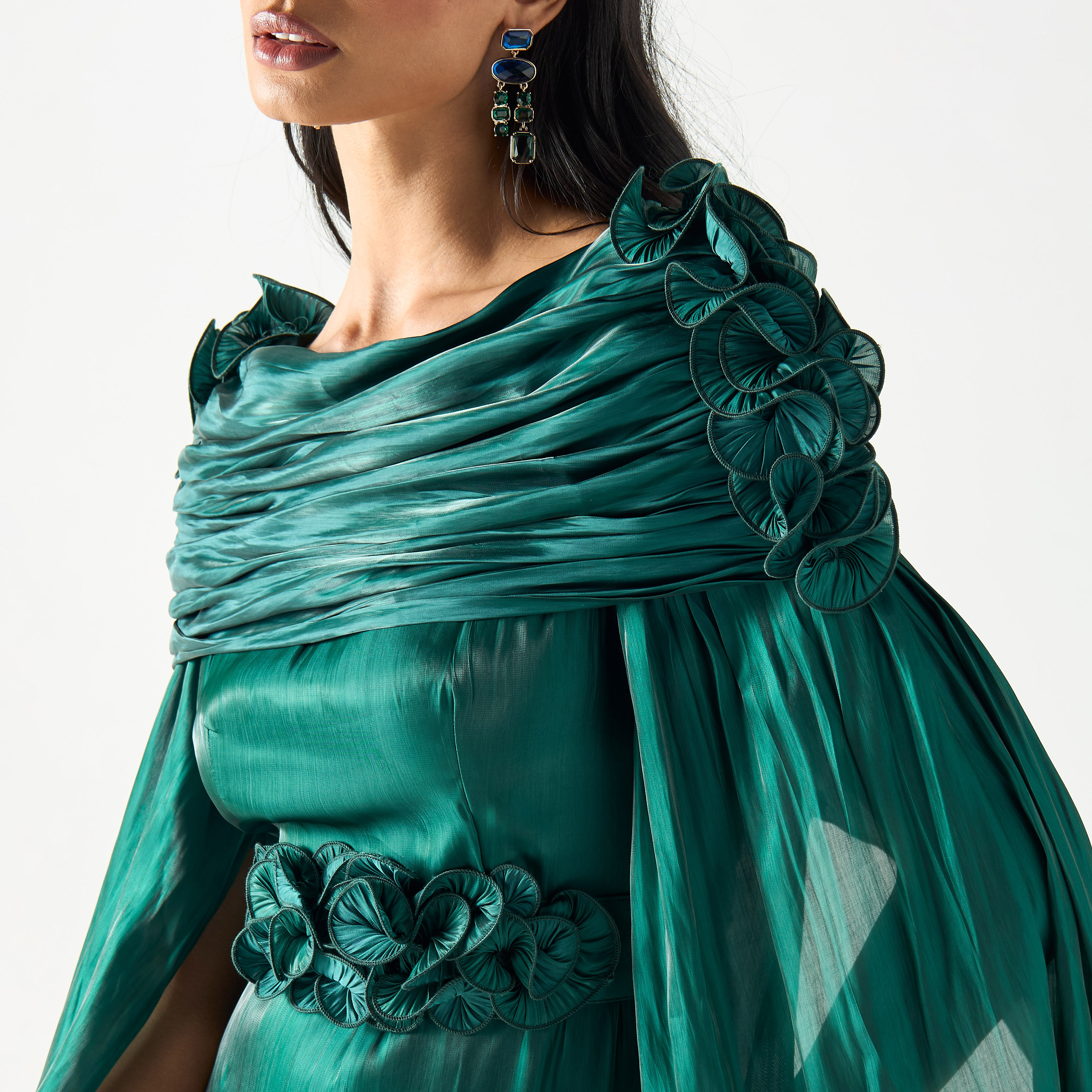 Golden Apple Split Sleeves Belted Maxi Dress with Ruffle Accent-women-clothing-dresses-image-4