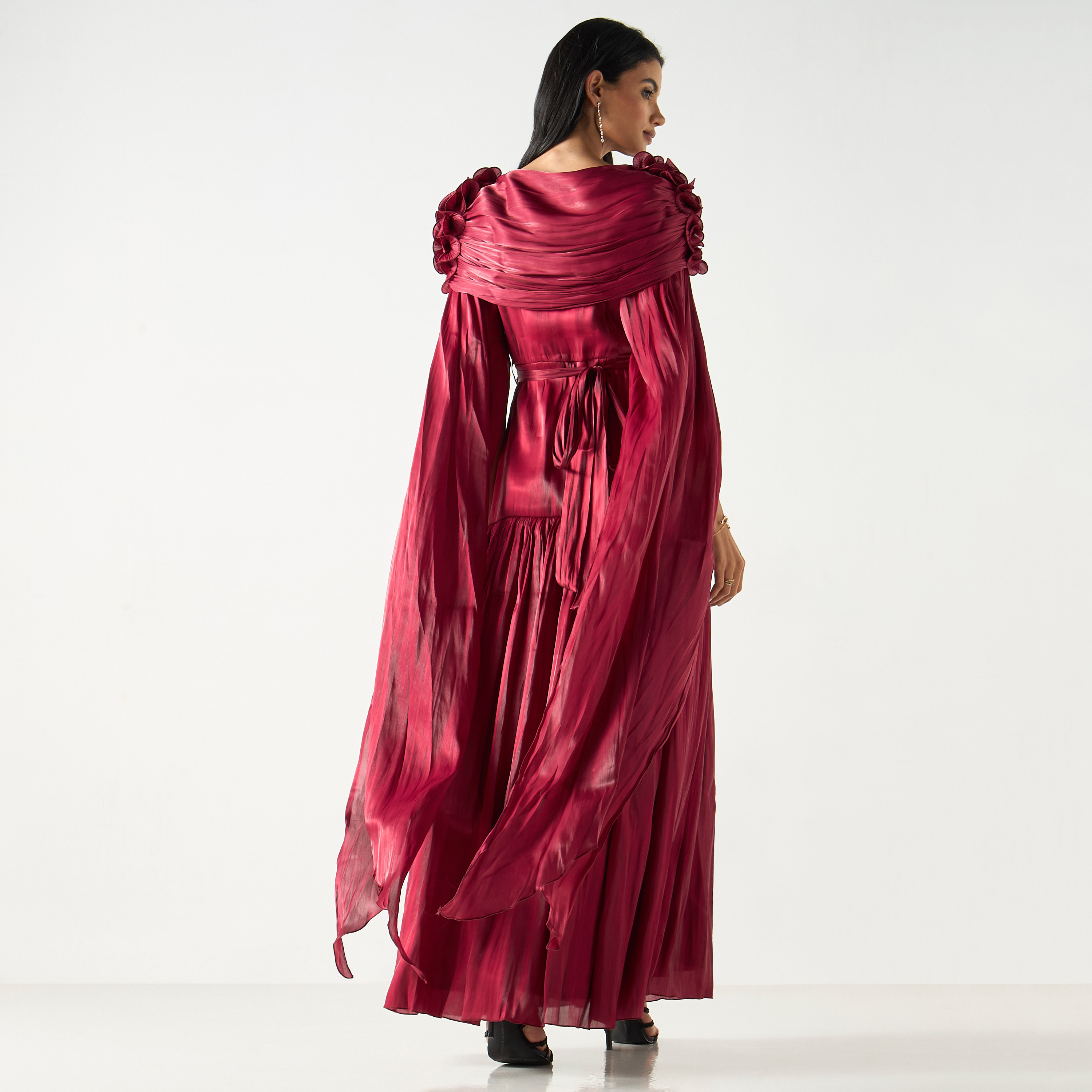 Golden Apple Split Sleeves Belted Maxi Dress with Ruffle Accent-women-clothing-dresses-image-7