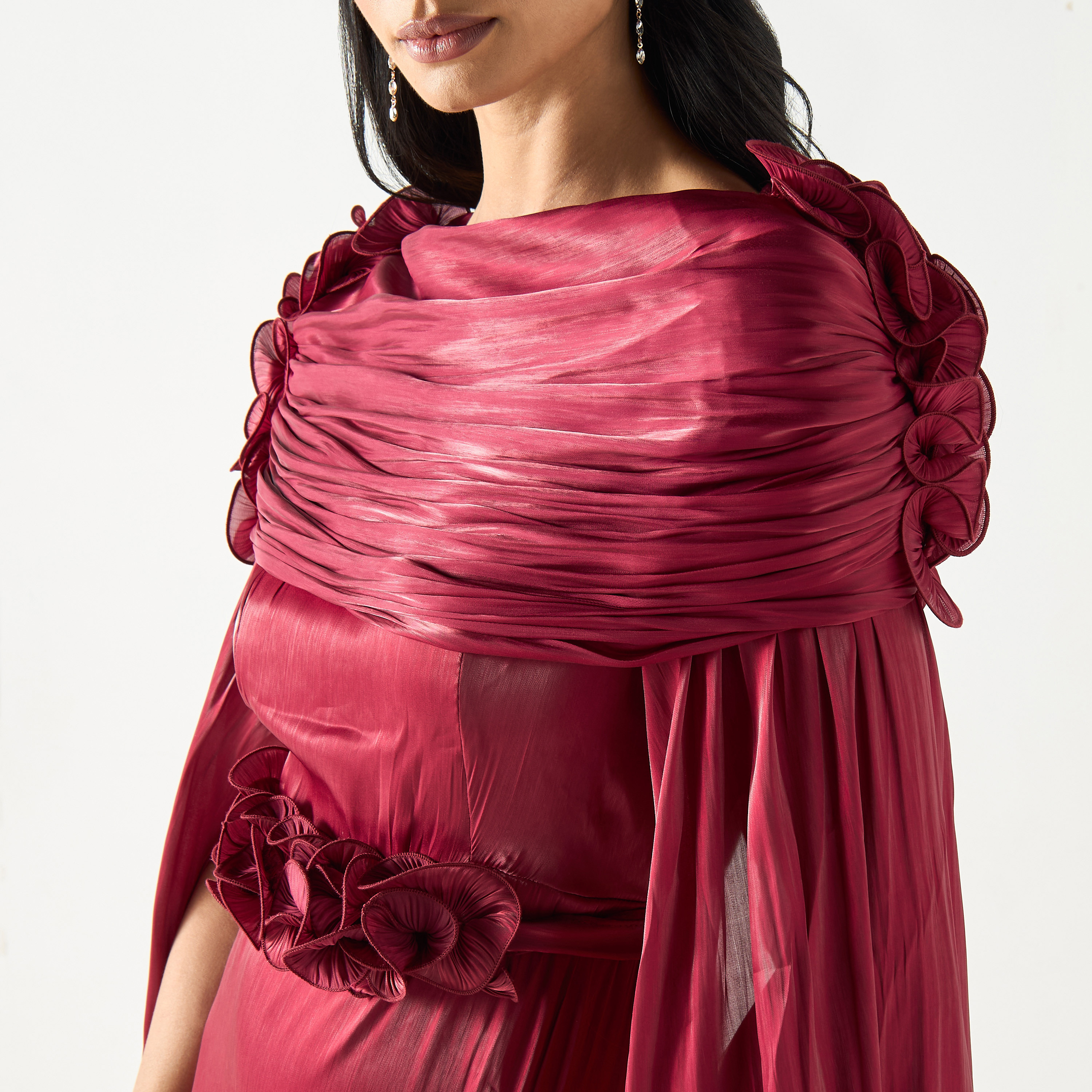 Golden Apple Split Sleeves Belted Maxi Dress with Ruffle Accent-women-clothing-dresses-image-8