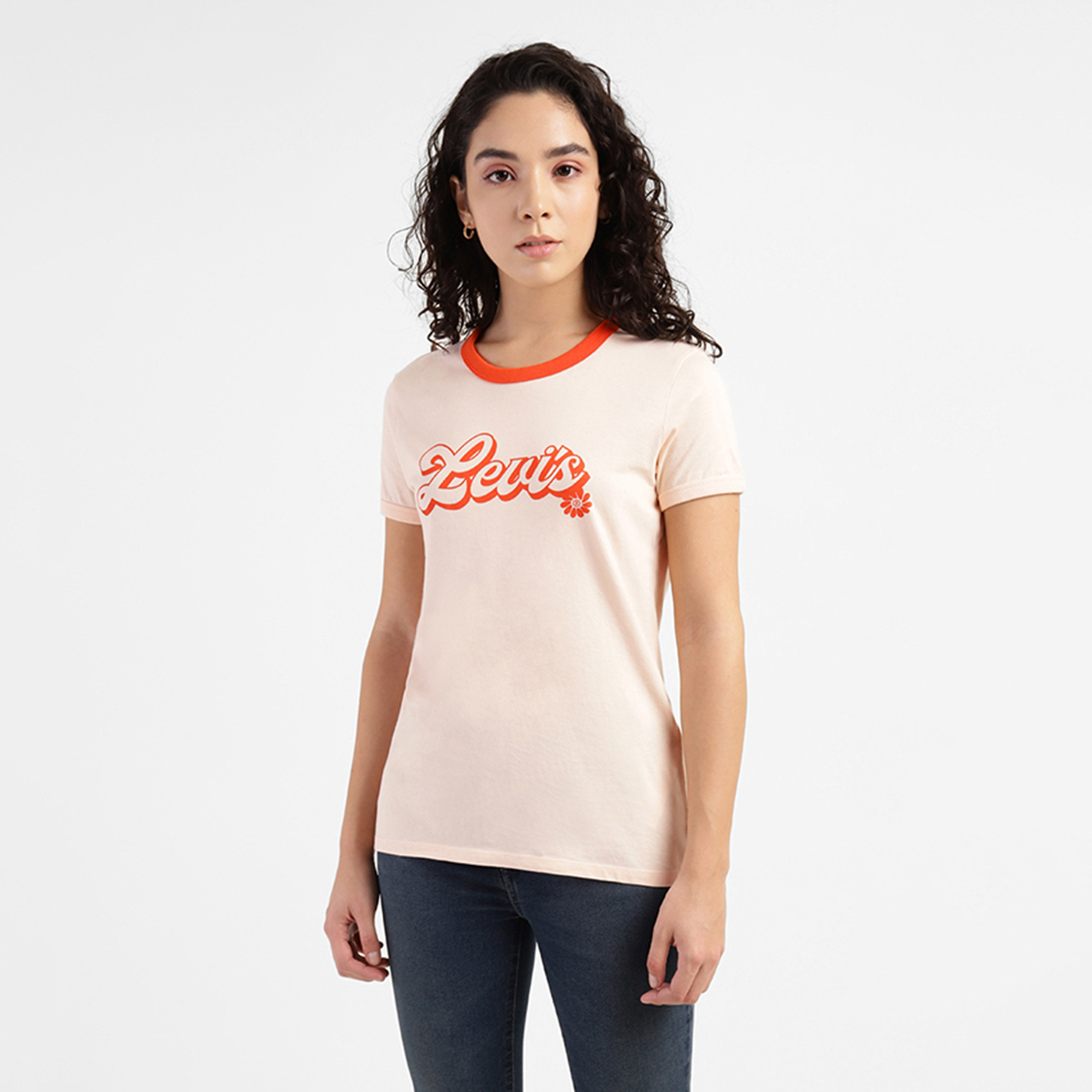 Levi's Women Orange Printed Round Neck Short Sleeves T-Shirt-women-clothing-tshirts-image-1