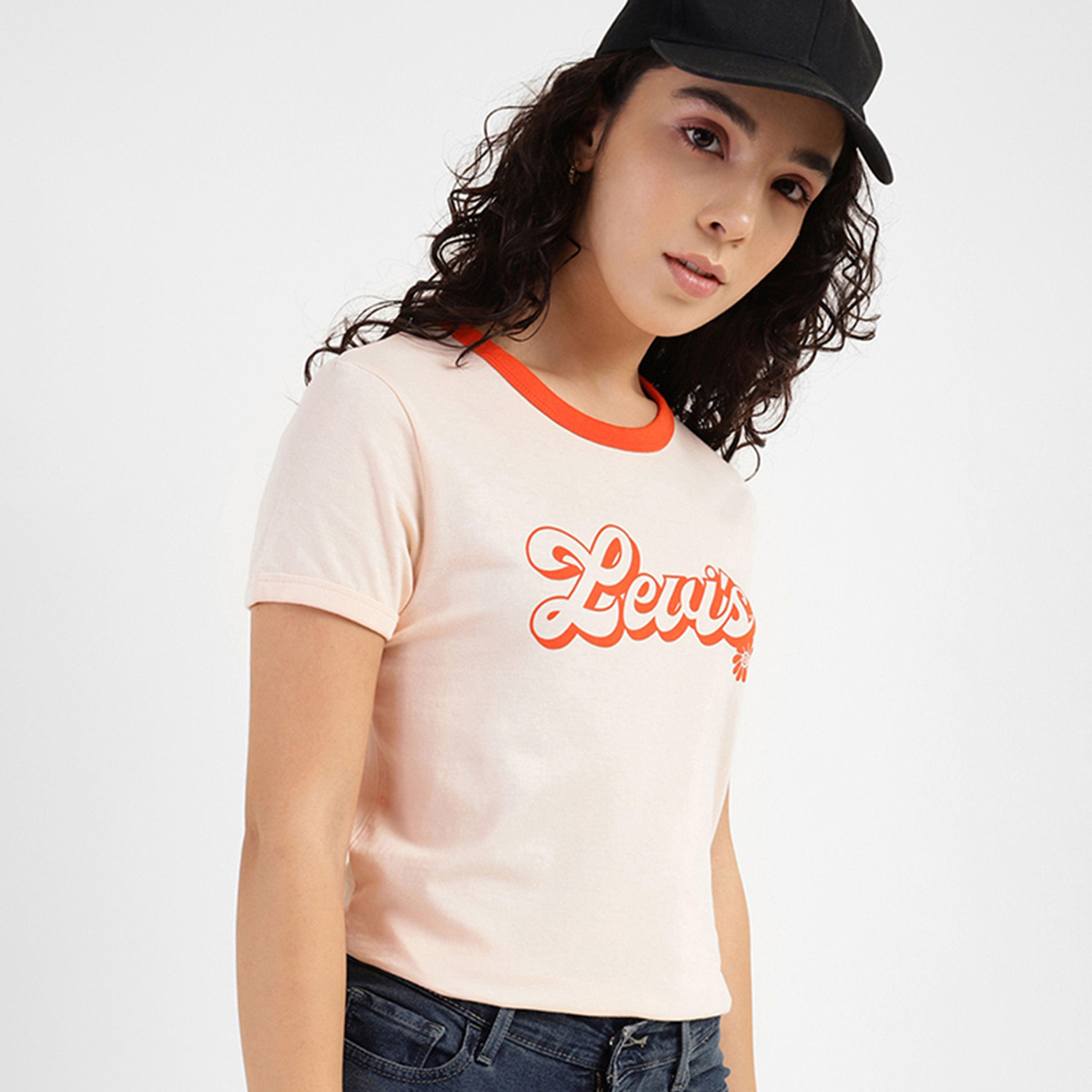 Levi's Women Orange Printed Round Neck Short Sleeves T-Shirt-women-clothing-tshirts-image-3