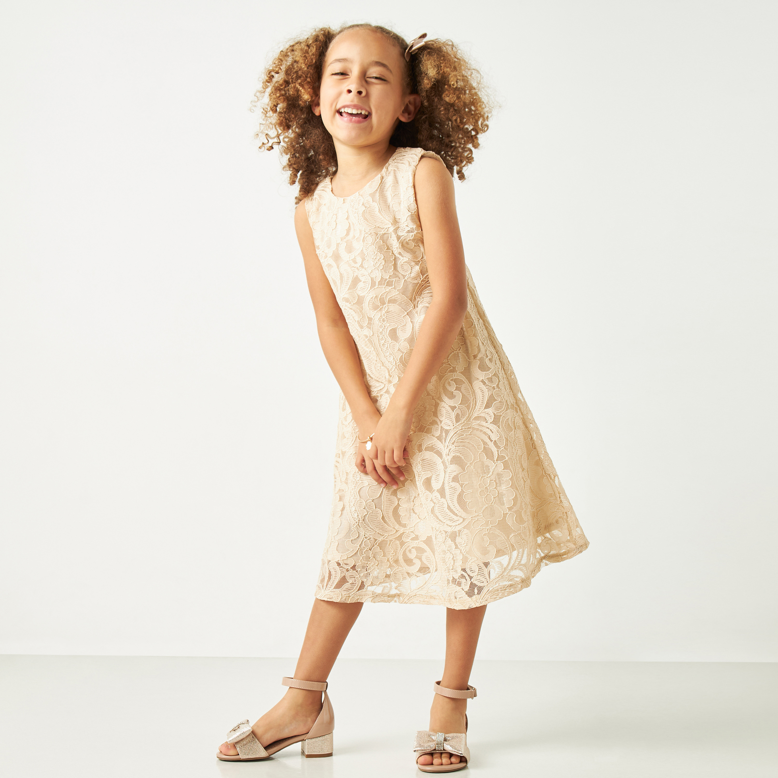 Little Golden Apple Floral Lace Textured Sleeveless Dress-girls-clothing-dressesandjumpsuits-image-1