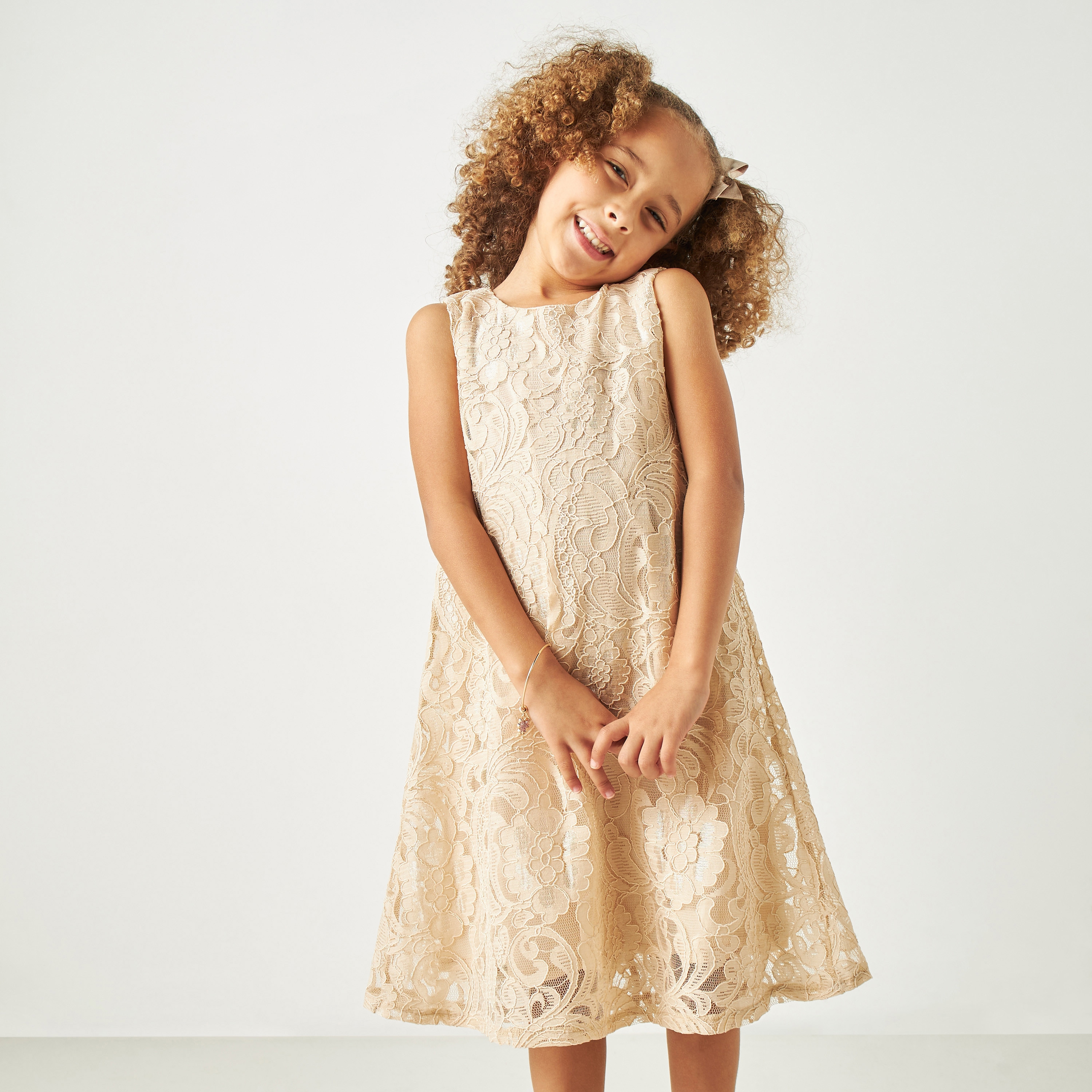 Little Golden Apple Floral Lace Textured Sleeveless Dress-girls-clothing-dressesandjumpsuits-image-2