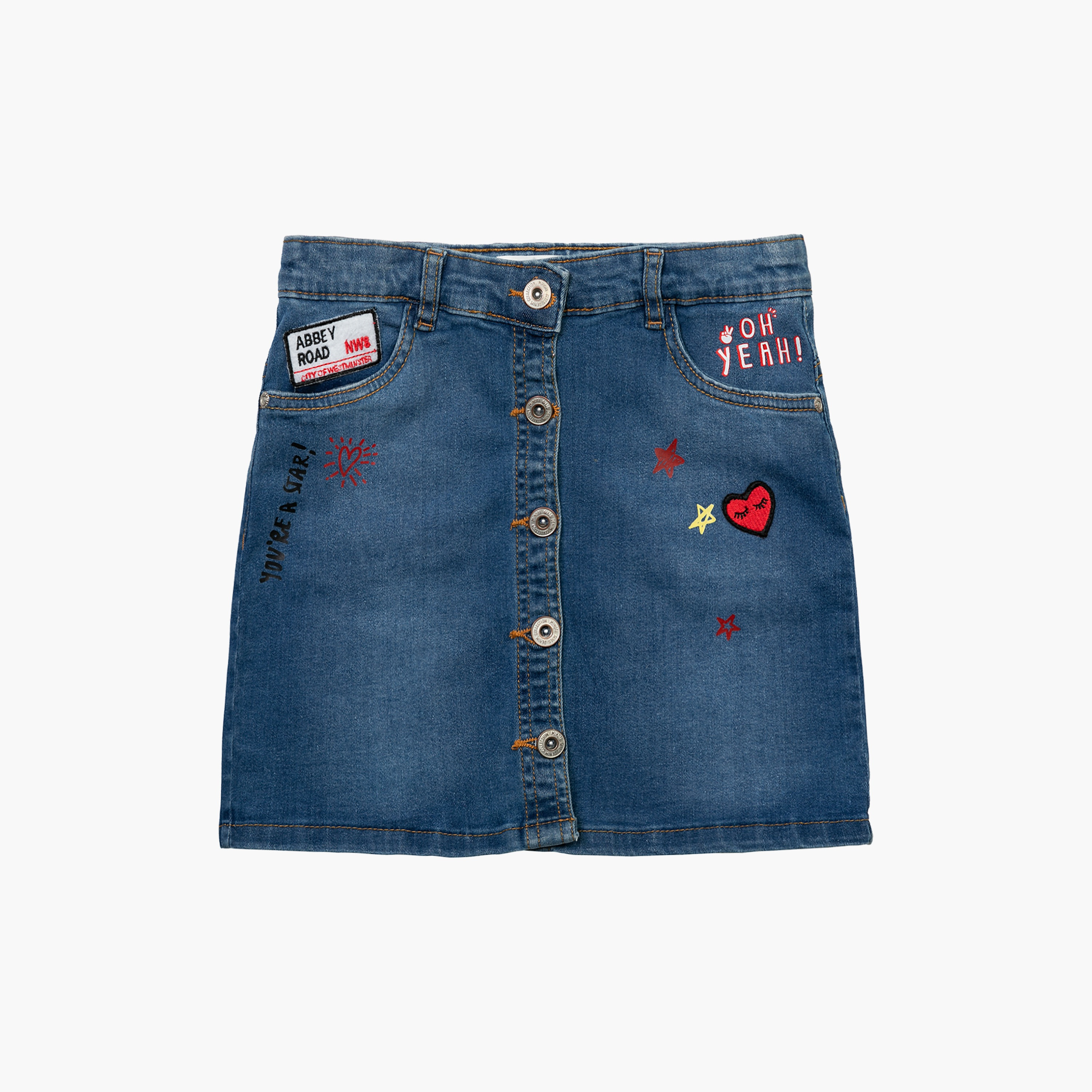 تنورة دنيم مطرزة مع رقع من مينوتي-girls-clothing-bottoms-skirts-image-2