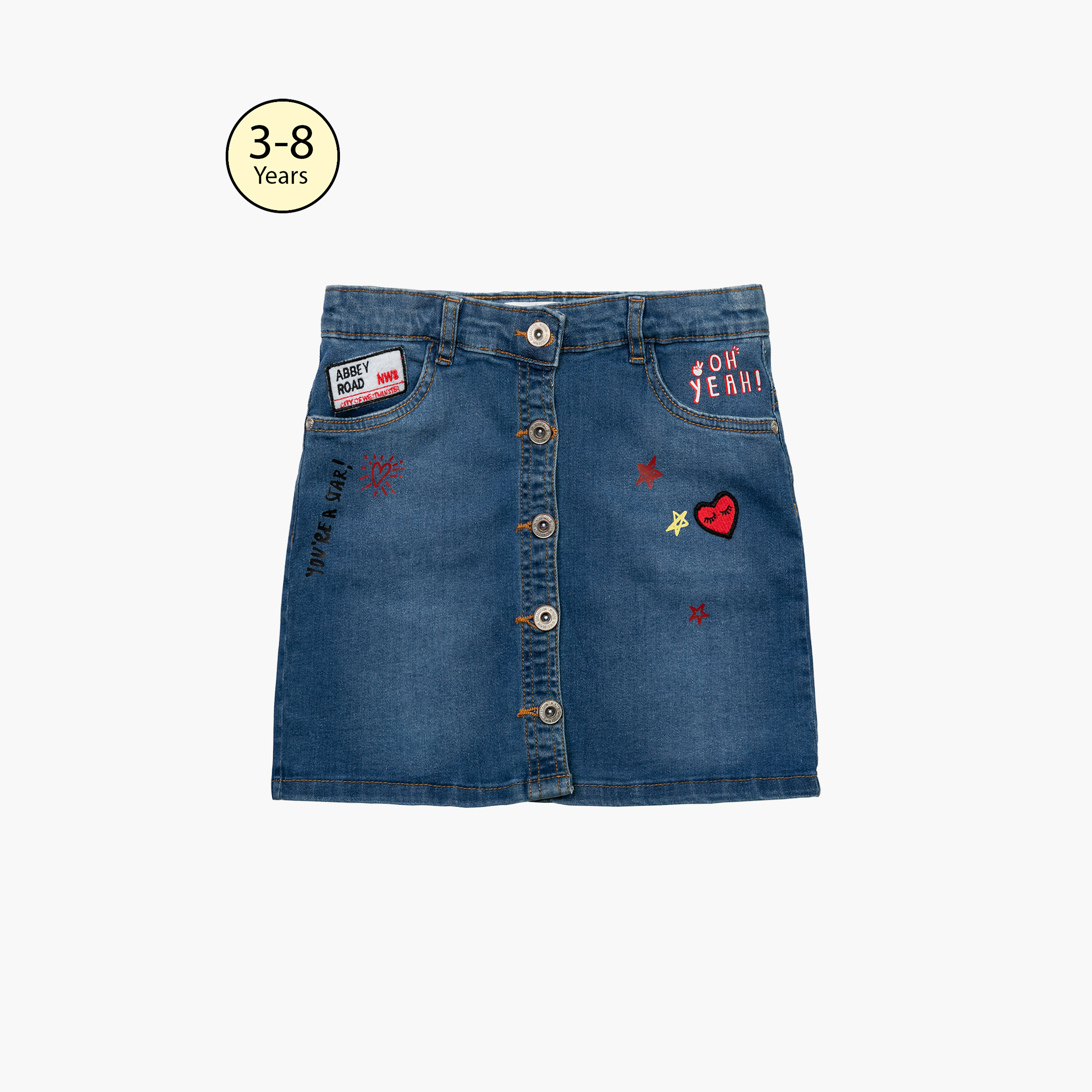 تنورة دنيم مطرزة مع رقع من مينوتي-girls-clothing-bottoms-skirts-image-1