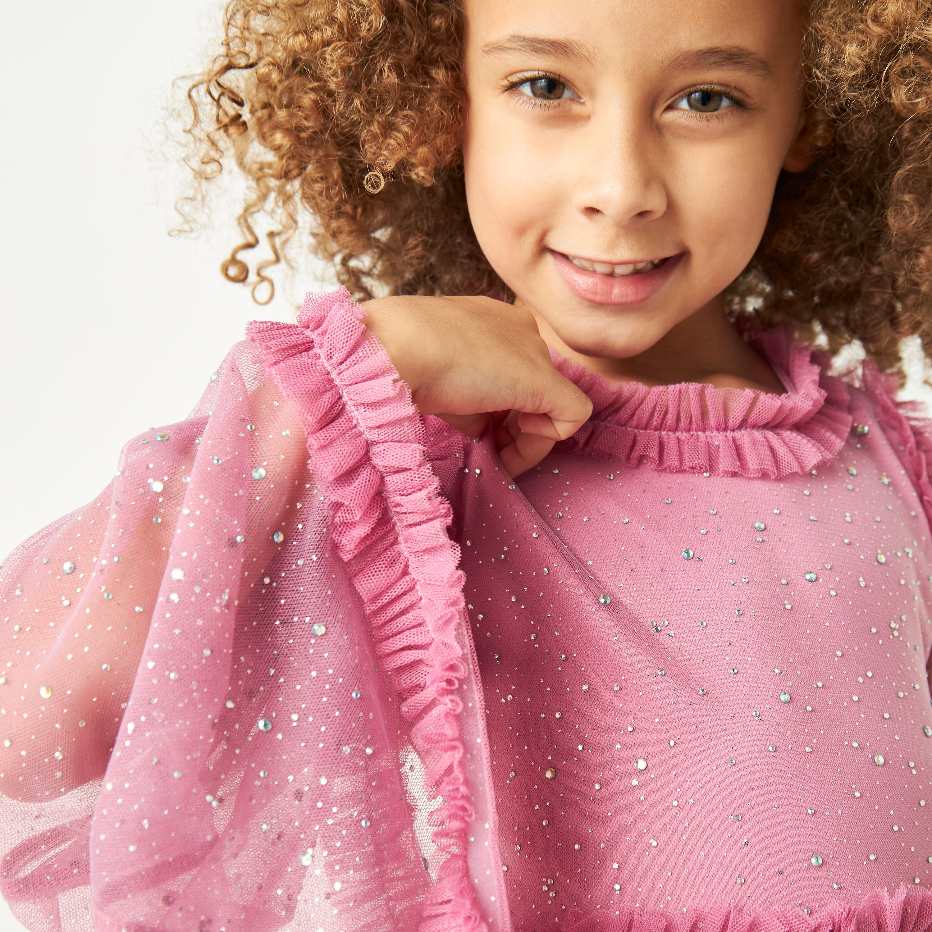 Little Golden Apple Embellished Dress with Bell Sleeves and Ruffle Detail-girls-clothing-dressesandjumpsuits-image-4