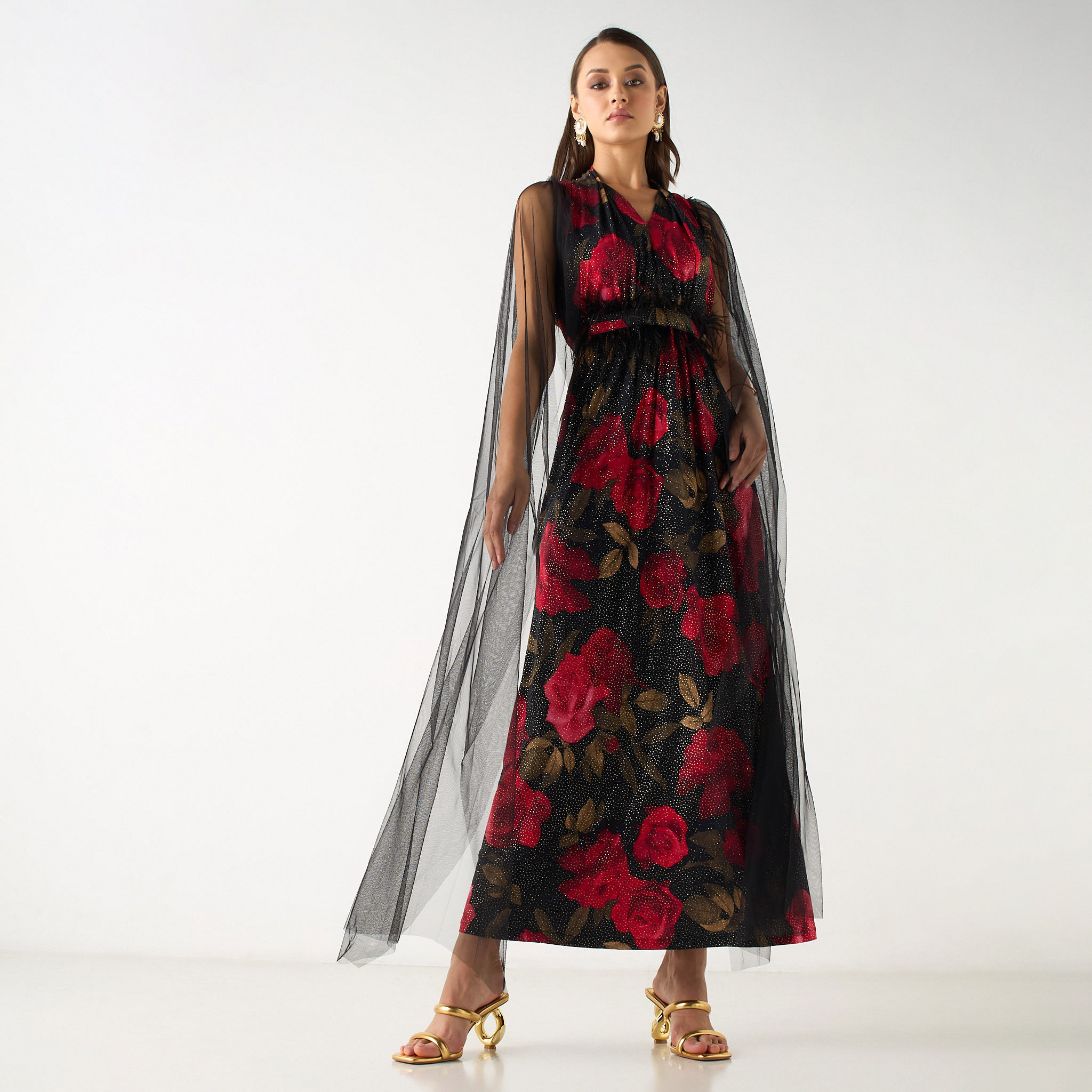 Golden Apple All-Over Floral Print Maxi Dress with V-neck and Mesh Detail-women-clothing-dresses-image-1