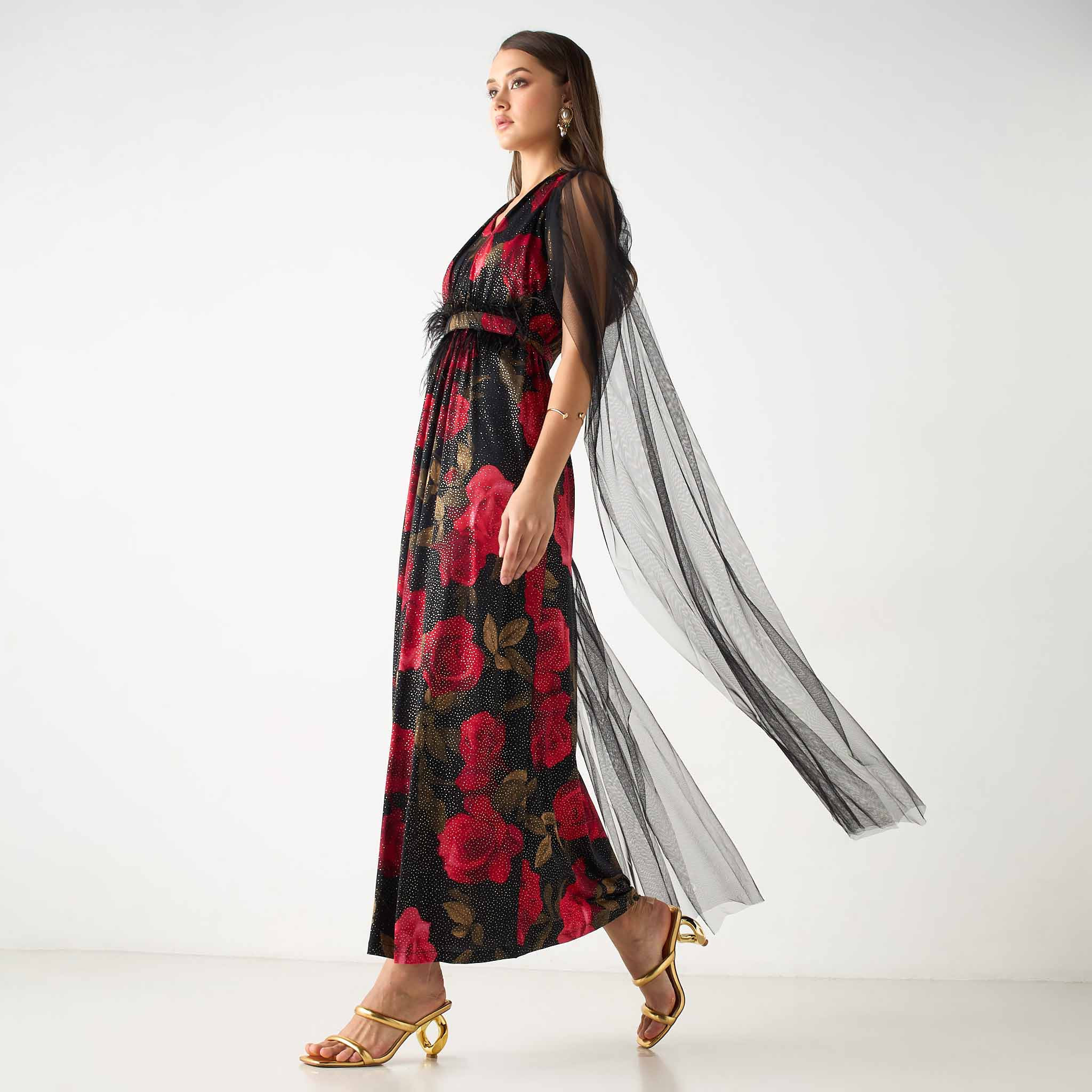 Golden Apple All-Over Floral Print Maxi Dress with V-neck and Mesh Detail-women-clothing-dresses-image-2