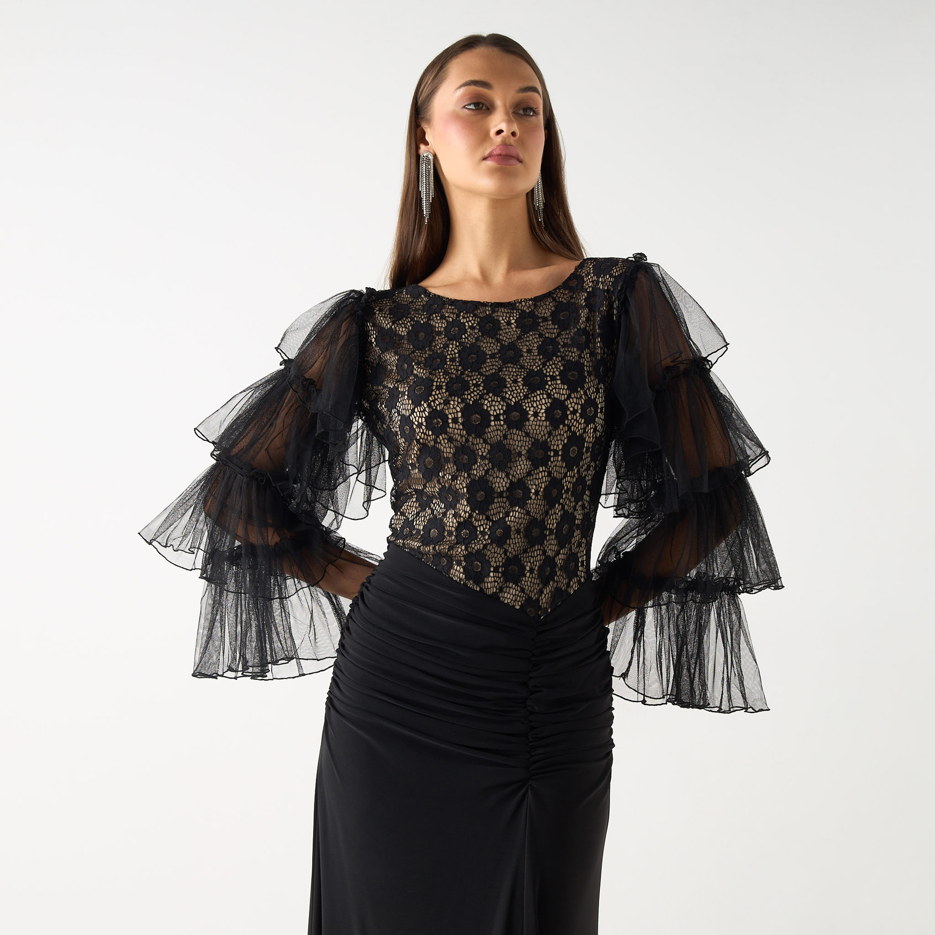 Golden Apple Solid Maxi Dress with Lace and Ruffle Detail-women-clothing-dresses-image-4