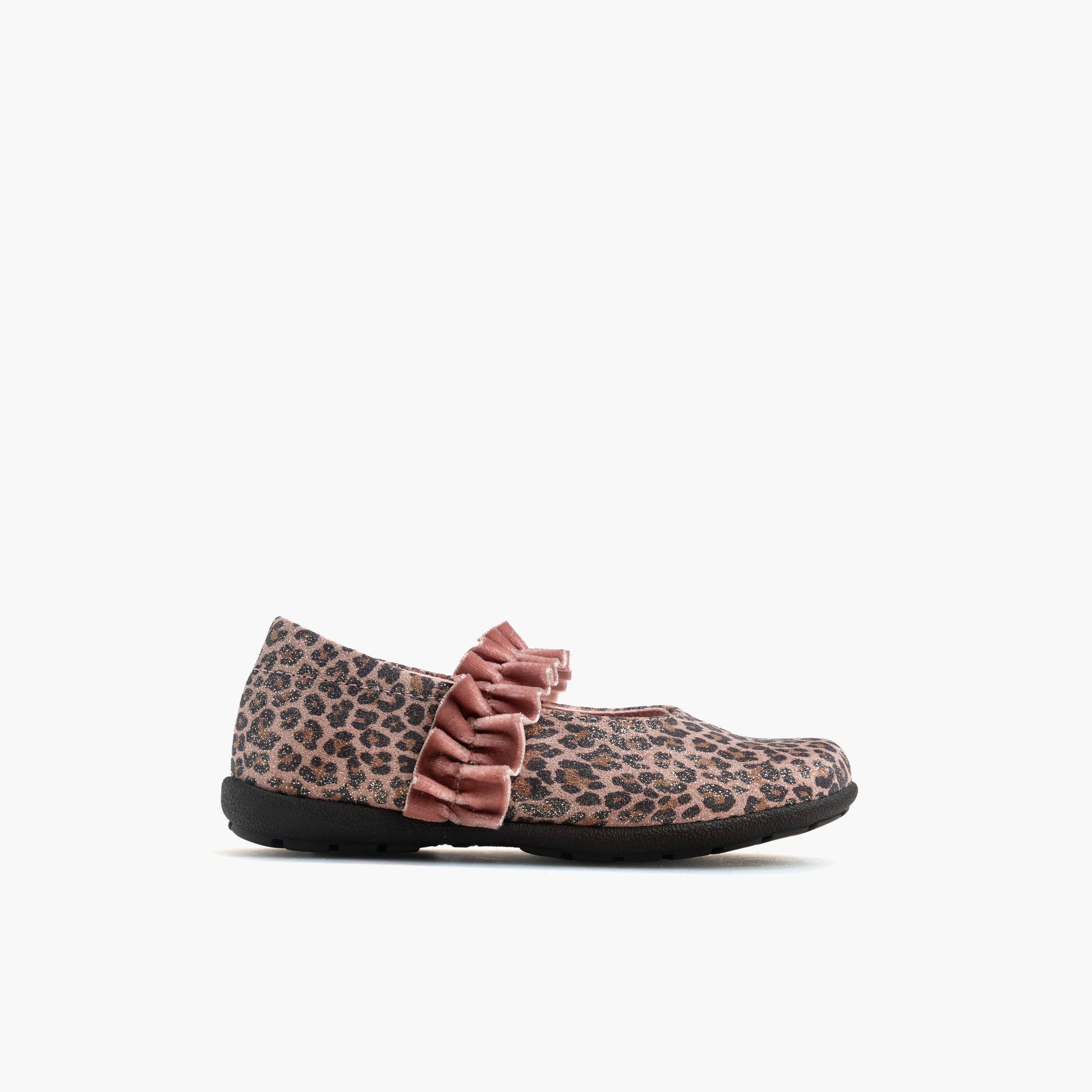 Pablosky Ballerina Shoes with Ruffle Elasticated Strap, Animal Print-baby-girls-shoes-closedshoes-image-1