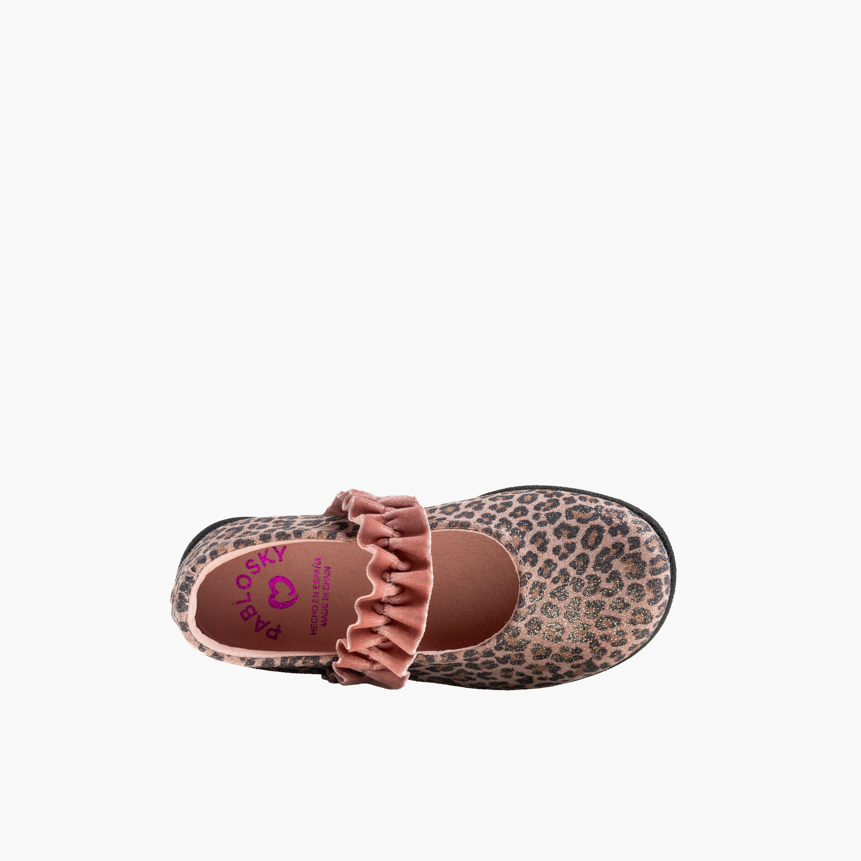 Pablosky Ballerina Shoes with Ruffle Elasticated Strap, Animal Print-baby-girls-shoes-closedshoes-image-3