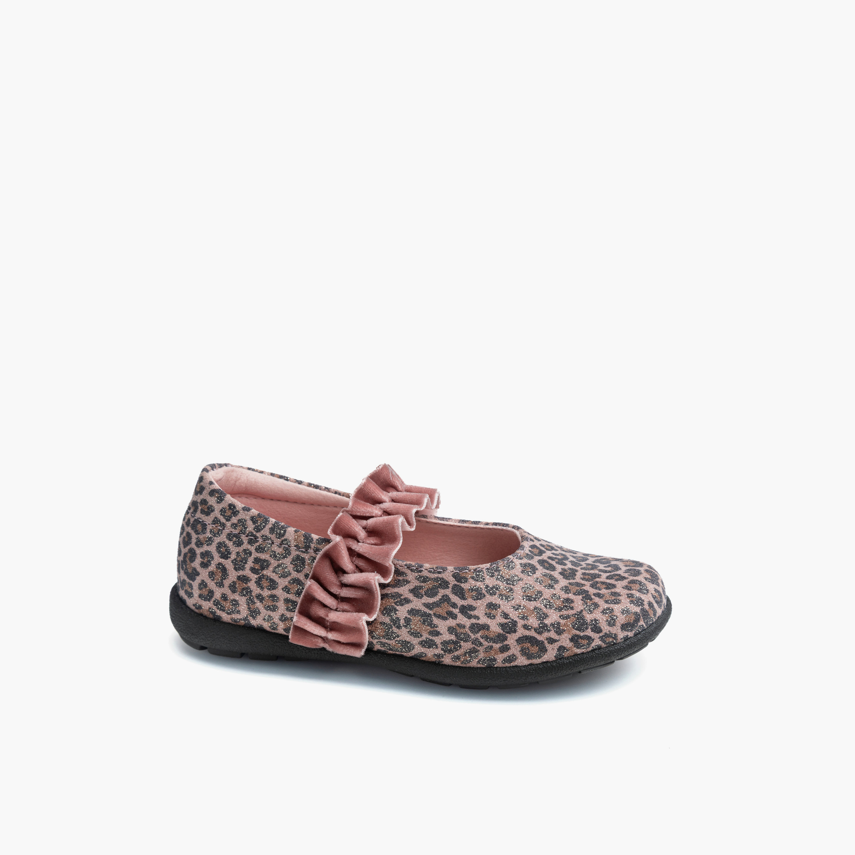 Pablosky Ballerina Shoes with Ruffle Elasticated Strap, Animal Print-baby-girls-shoes-closedshoes-image-7