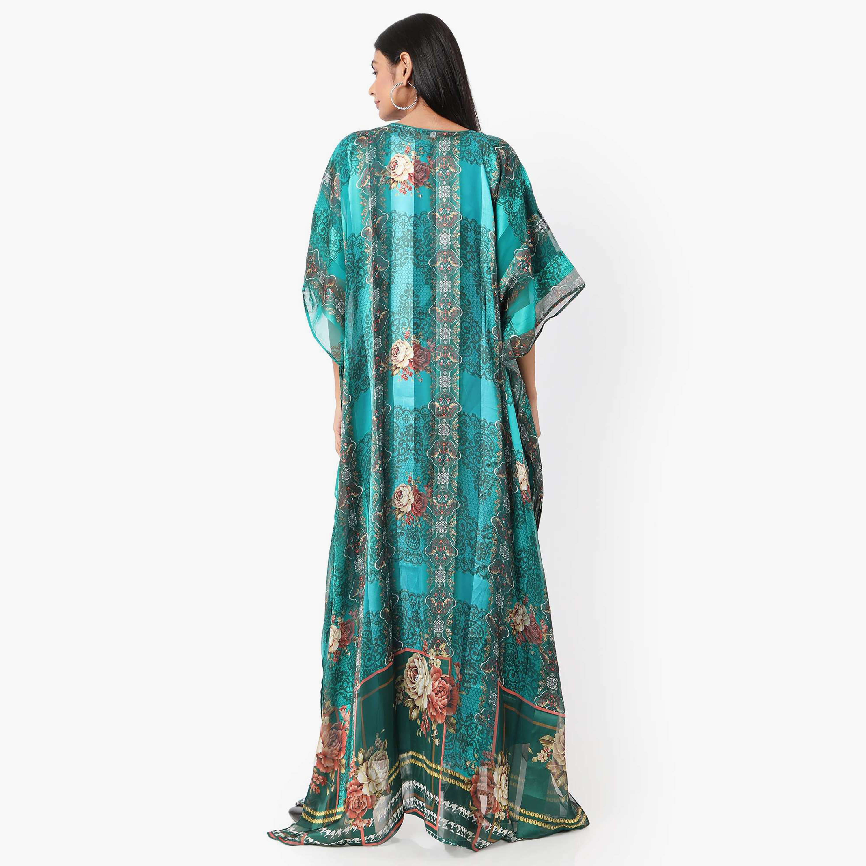 قفطان احتفالي نسائي مطبوع مطرز وتفاصيل عقدة عند الرقبة وأكمام واسعة من هانا آند سارة-women-arabicclothing-jalabiyas-image-4