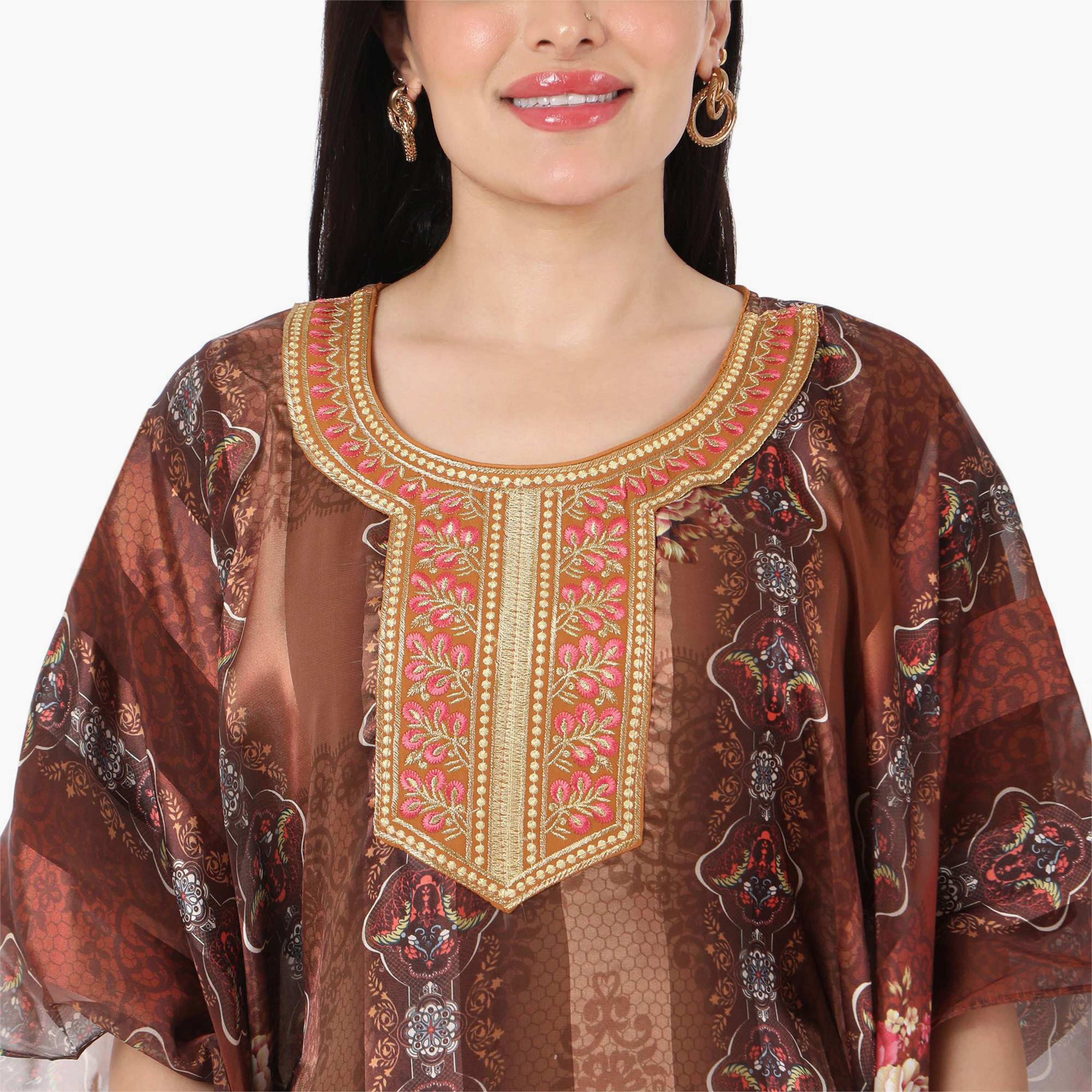 قفطان احتفالي نسائي مطبوع مطرز وتفاصيل عقدة عند الرقبة وأكمام واسعة من هانا آند سارة-women-arabicclothing-jalabiyas-image-6