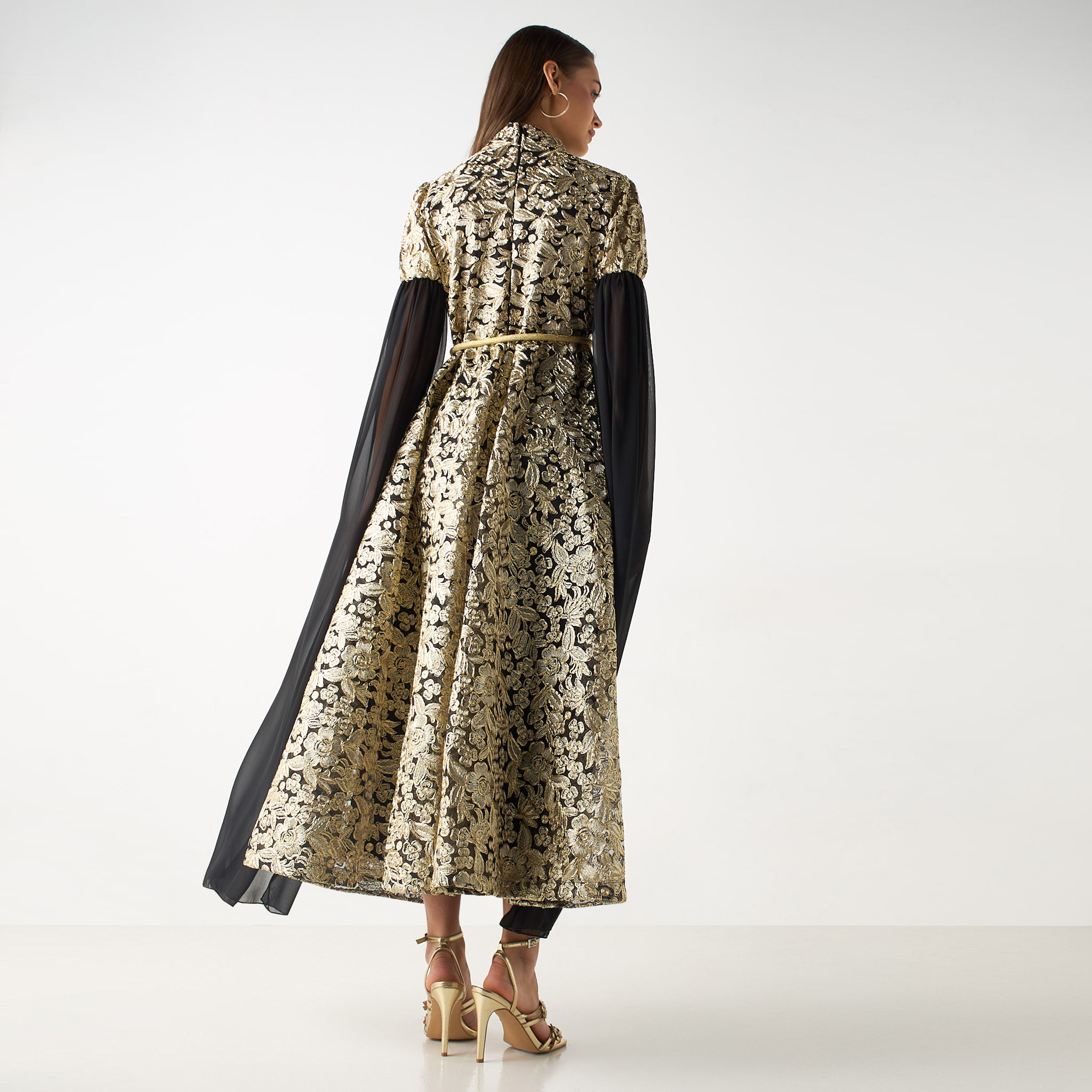 Golden Apple Lace Detail High Neck Maxi Dress with Knot Belt-women-clothing-dresses-image-3