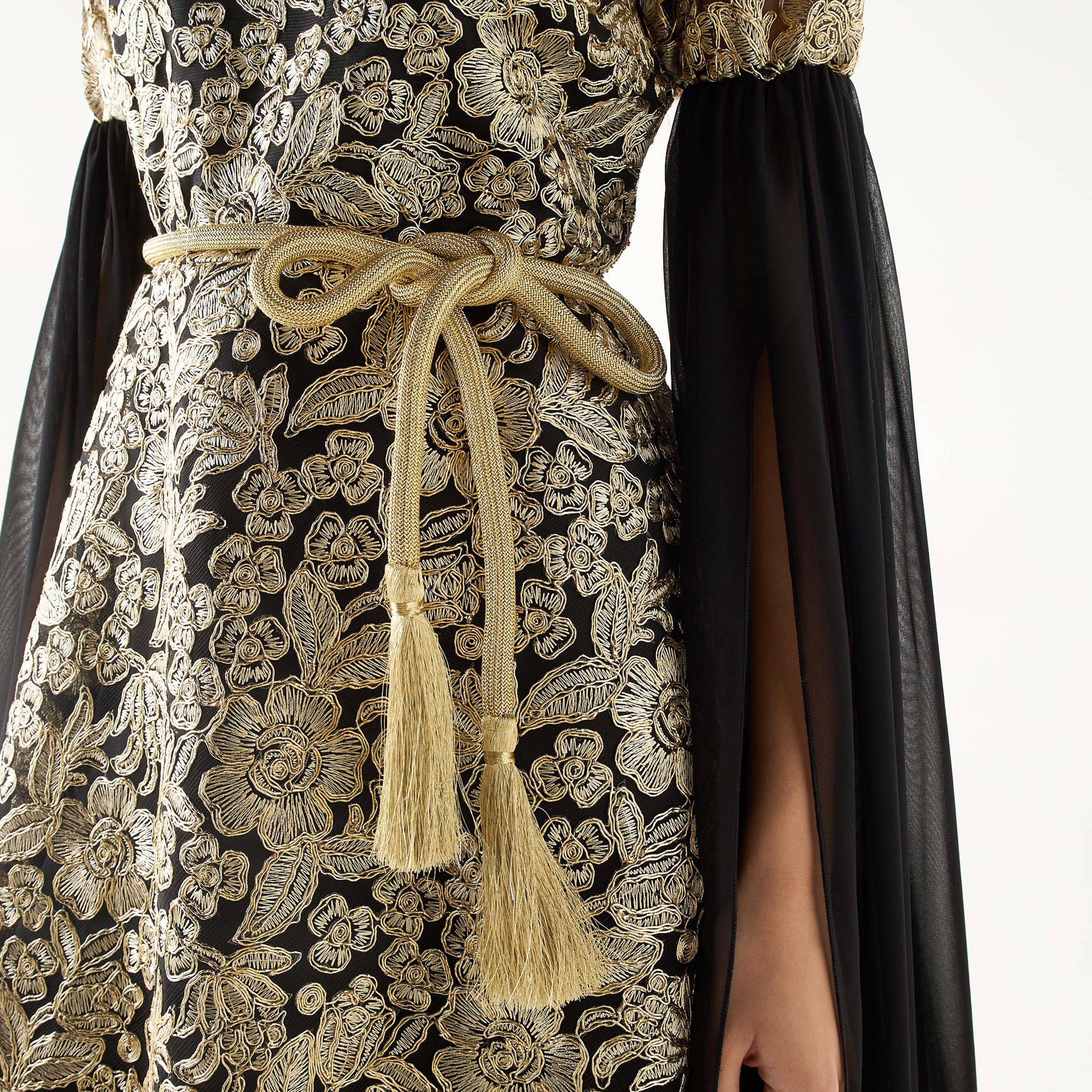 Golden Apple Lace Detail High Neck Maxi Dress with Knot Belt-women-clothing-dresses-image-5