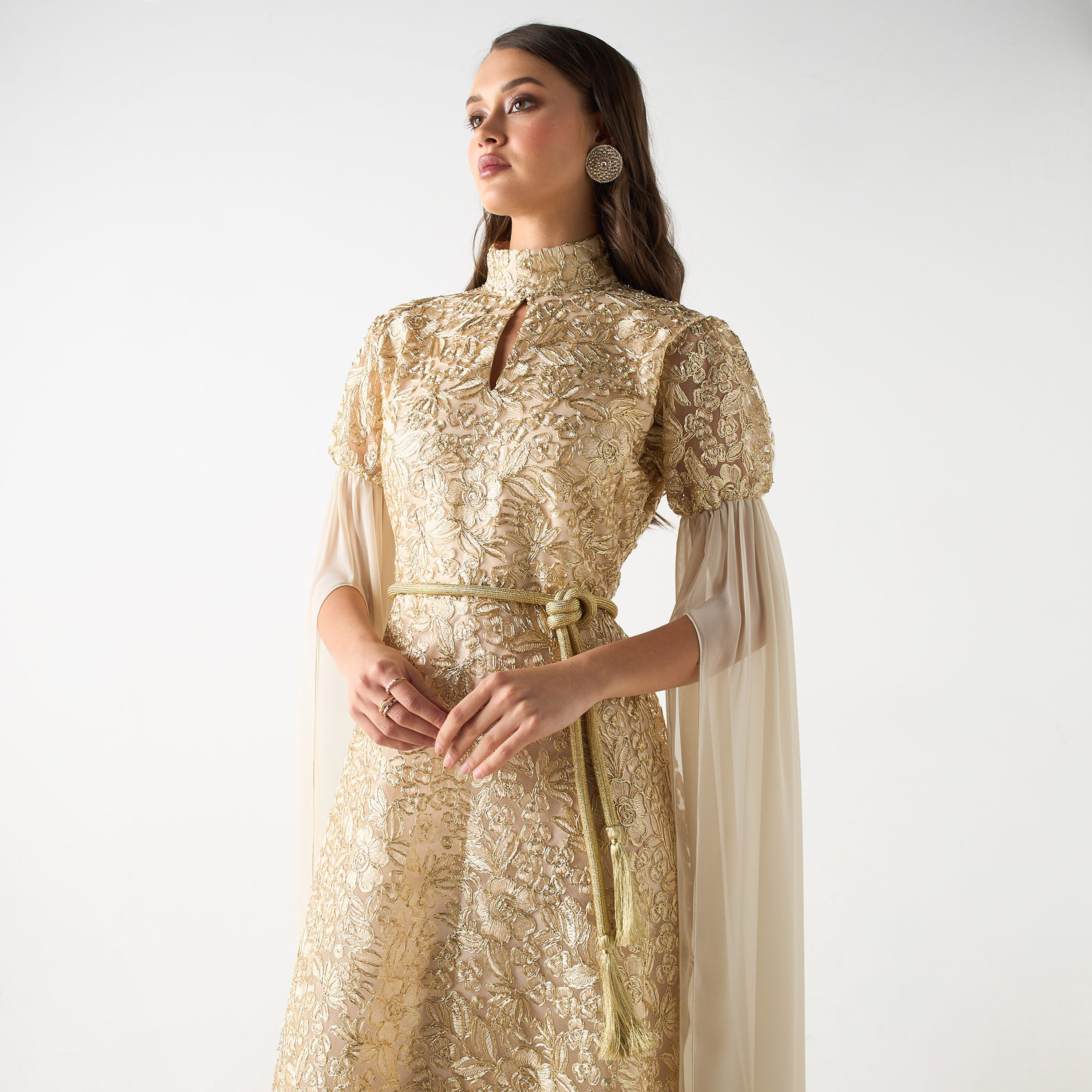 Golden Apple Lace Detail High Neck Maxi Dress with Knot Belt-women-clothing-dresses-image-10