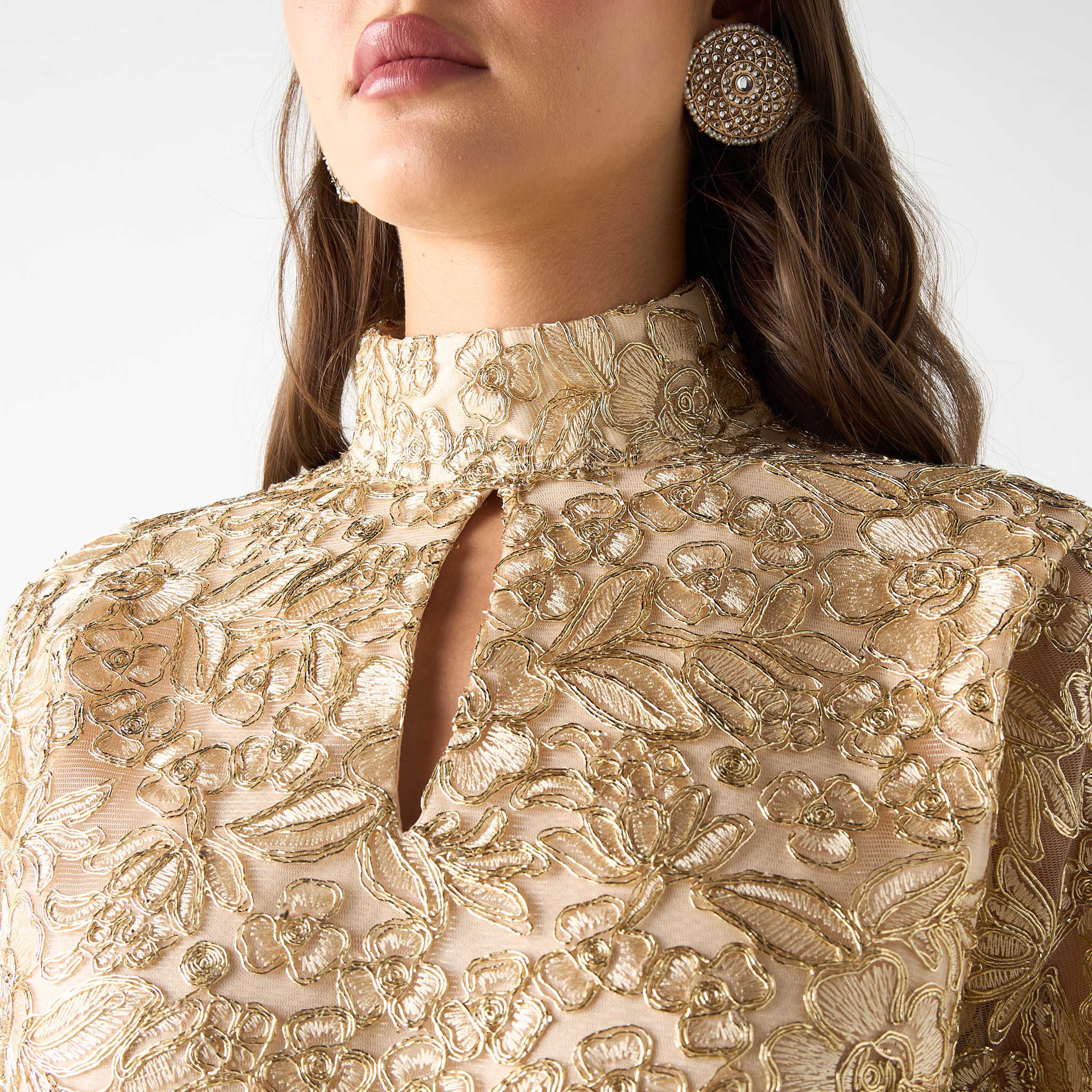 Golden Apple Lace Detail High Neck Maxi Dress with Knot Belt-women-clothing-dresses-image-12