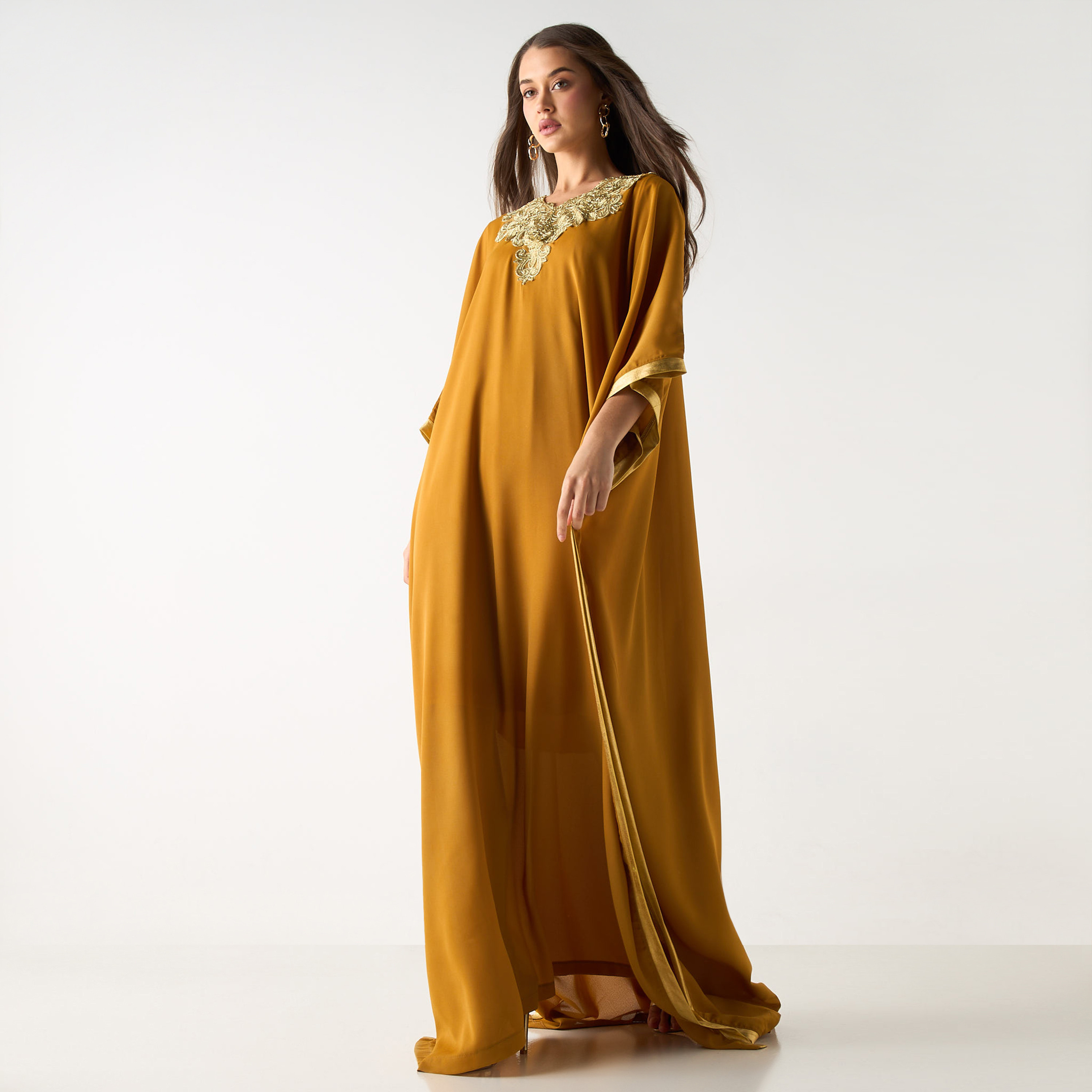Golden Apple Embroidered Kaftan Maxi Dress with V-Neck-women-clothing-dresses-image-2