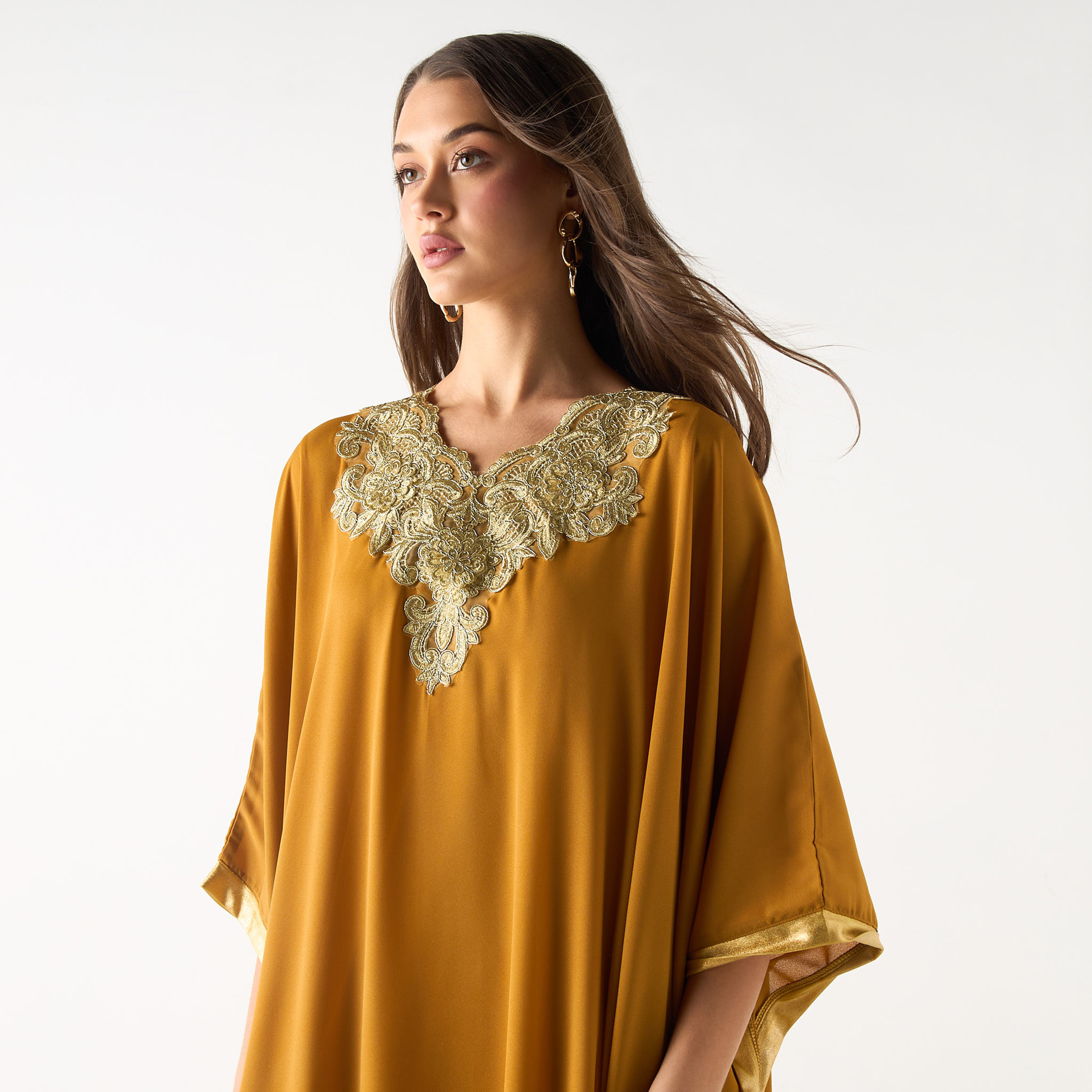 Golden Apple Embroidered Kaftan Maxi Dress with V-Neck-women-clothing-dresses-image-4