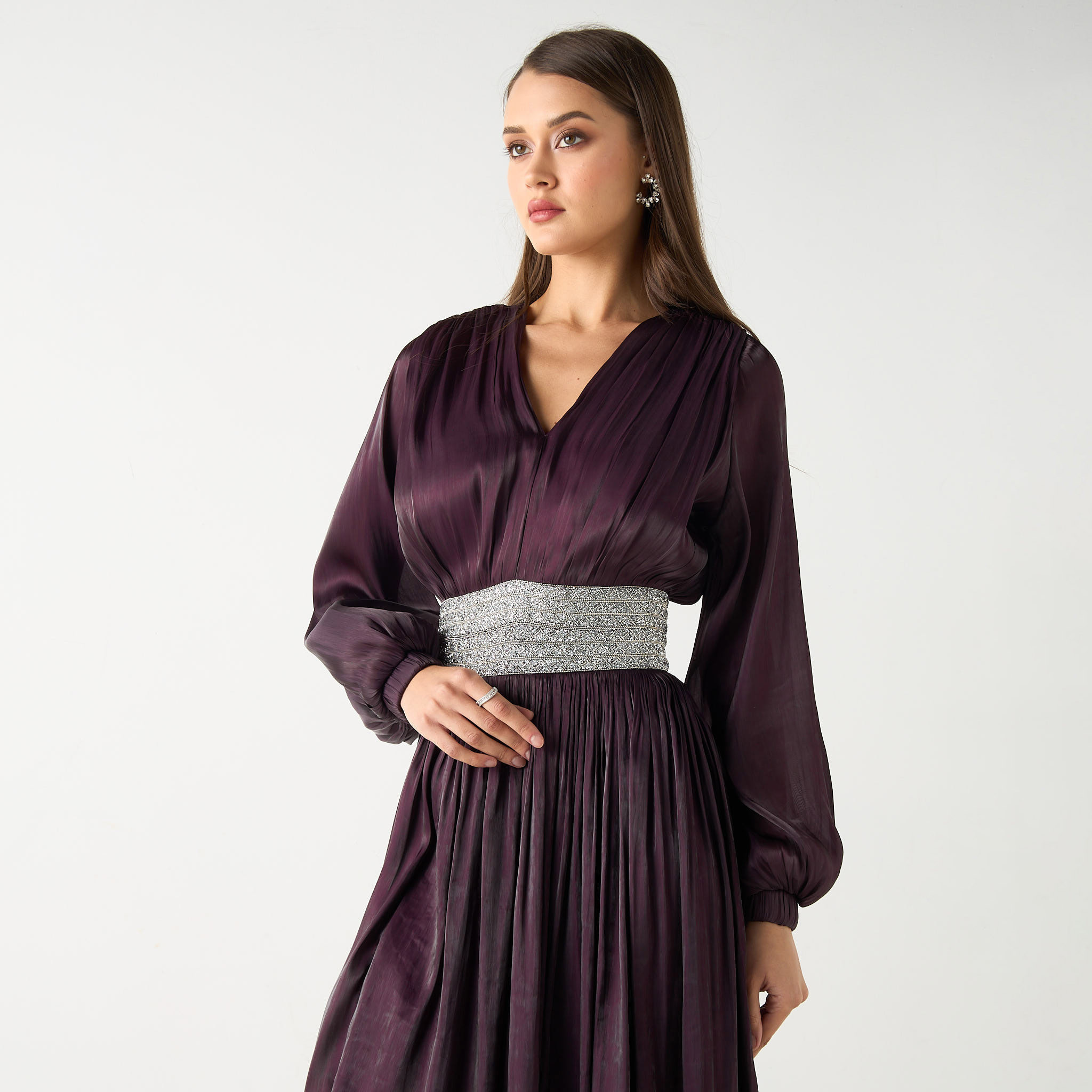 فستان طويل مع حزام مزين من جولدن أبل-women-clothing-dresses-image-4
