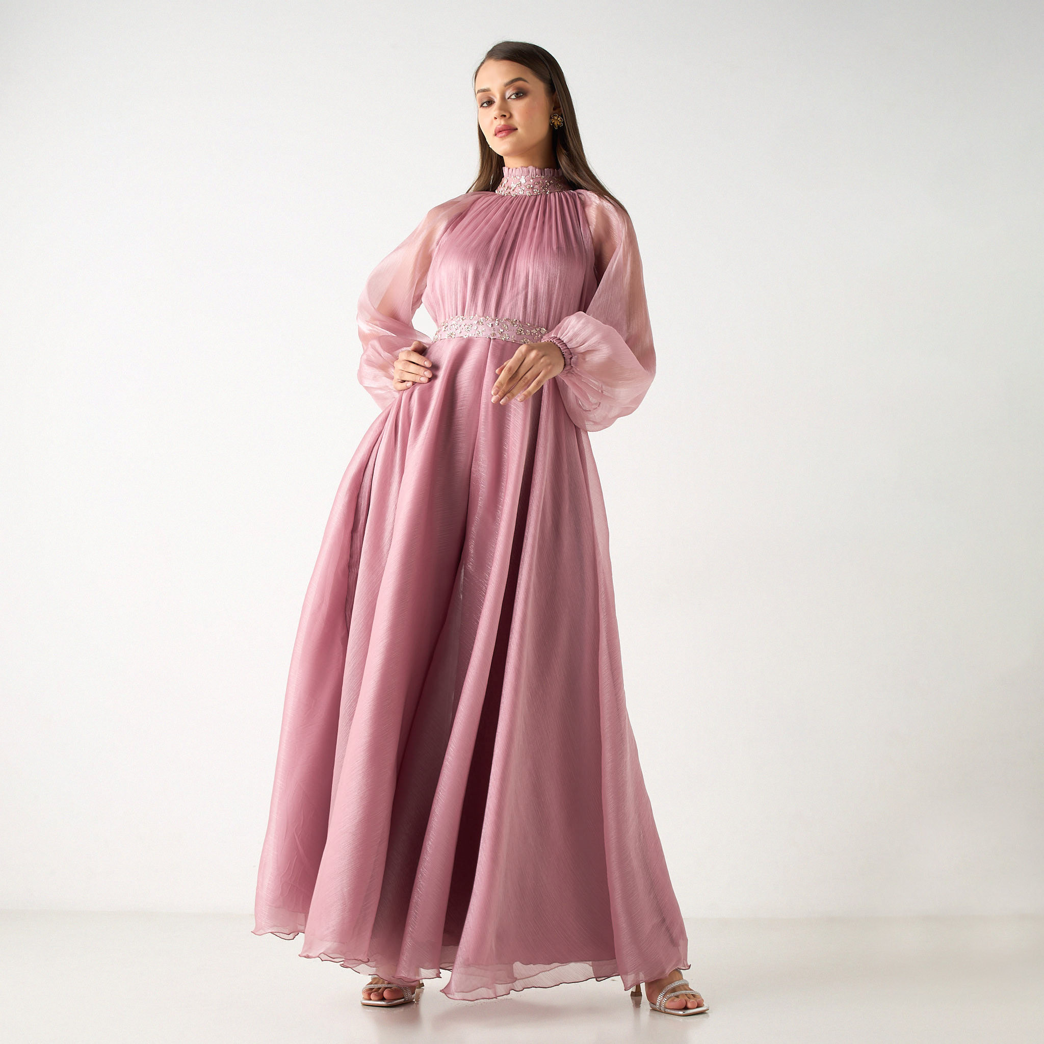 Golden Apple Embellished High Neck Jumpsuit with Tie-Up Belt and Volume Sleeves-women-clothing-jumpsuits-image-2