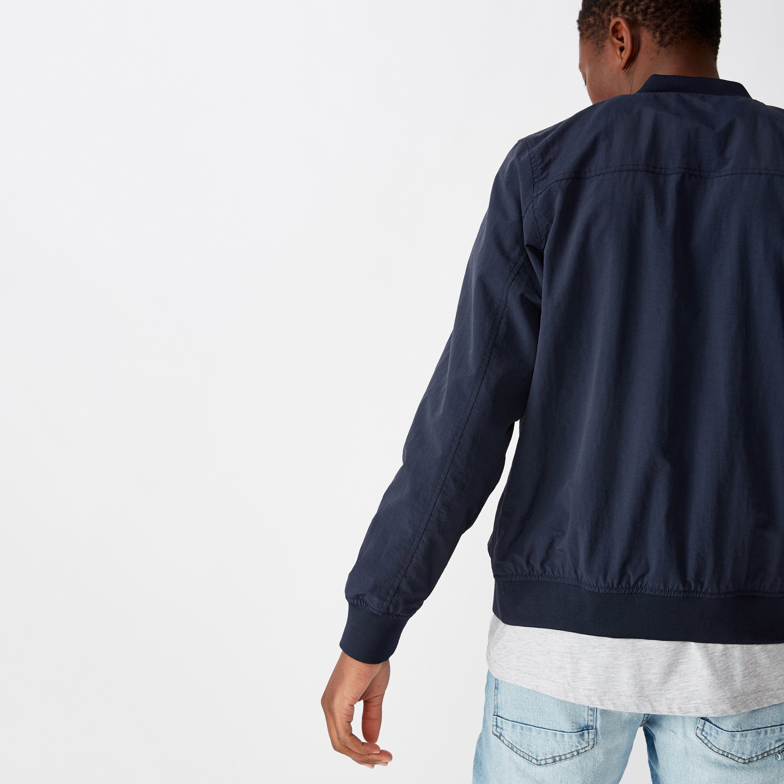 Cotton On Solid Bomber Jacket with Long Sleeves and Zip Closure-men-clothing-jacketsandblazers-jackets-image-3