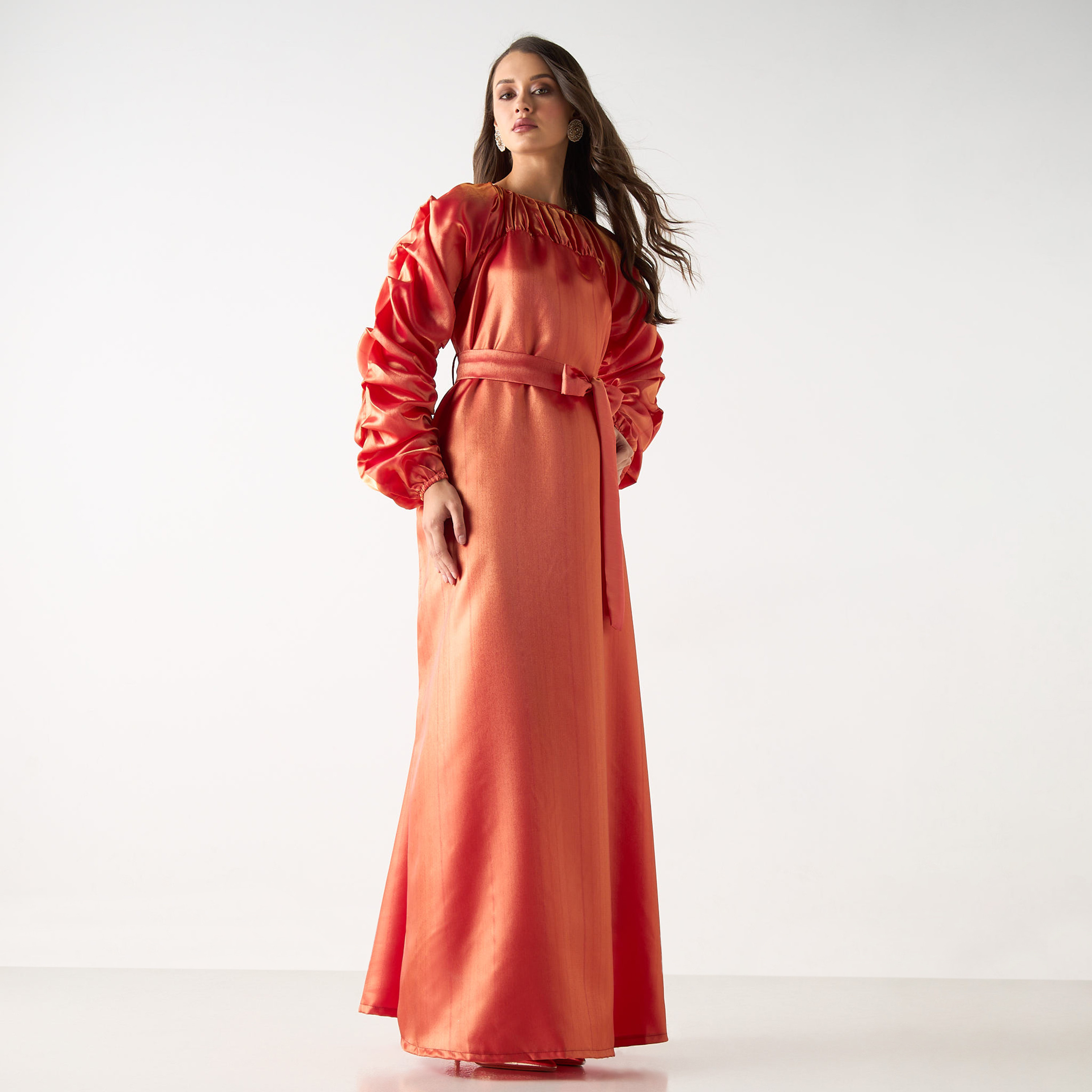 فستان ماكسي بتفاصيل كسرات بحزام ربط من جولدن آبل-women-clothing-dresses-image-1
