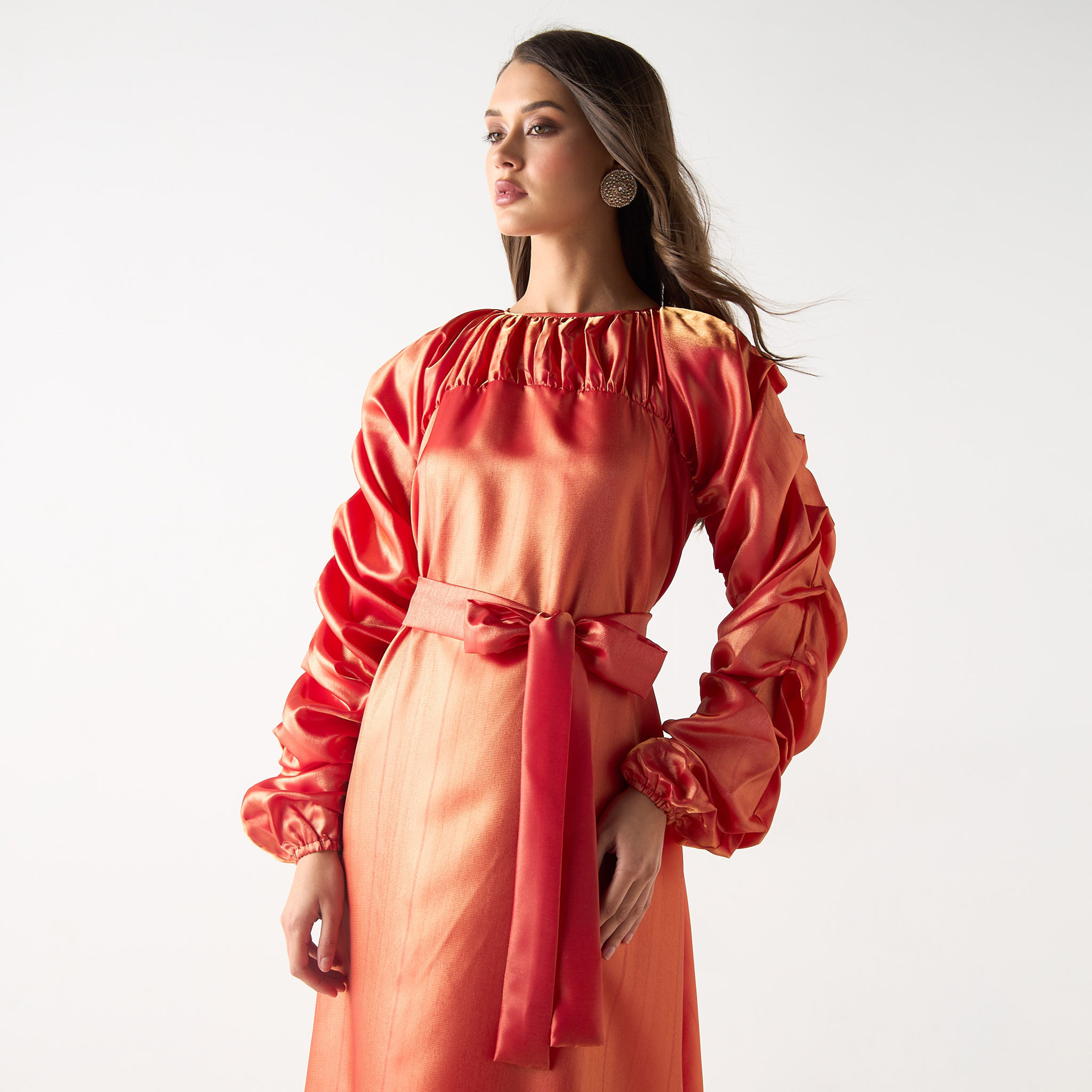 Golden Apple Ruched Detail Maxi Dress with Tie-Up Belt-women-clothing-dresses-image-4