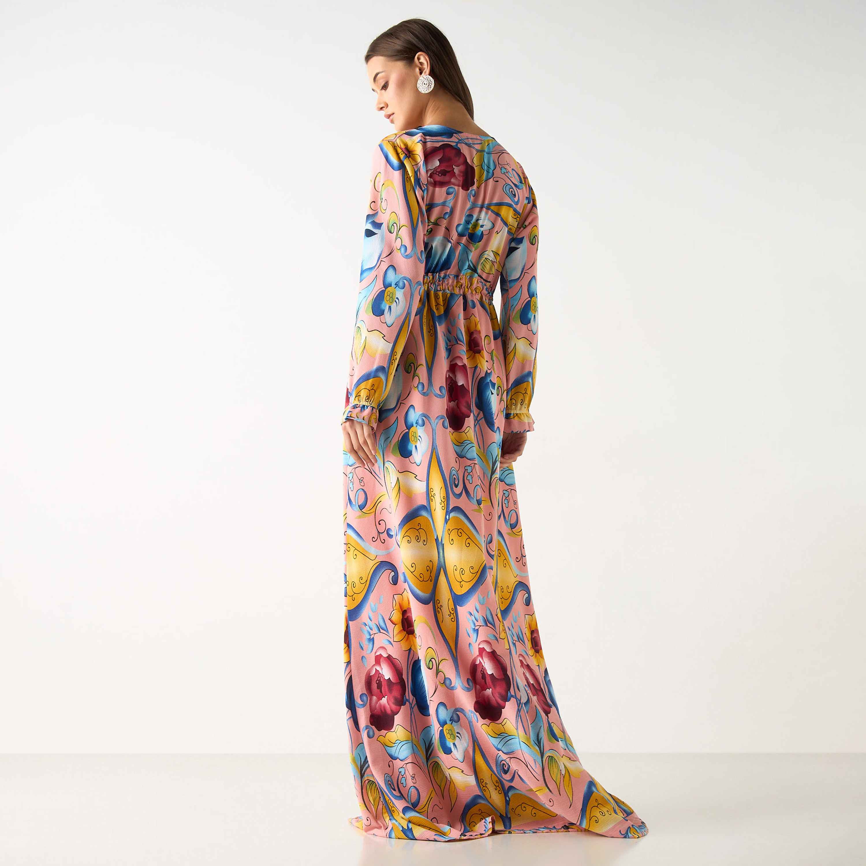 فستان طويل بياقة V وأكمام طويلة وطبعات من جولدن أبل-women-clothing-dresses-image-15