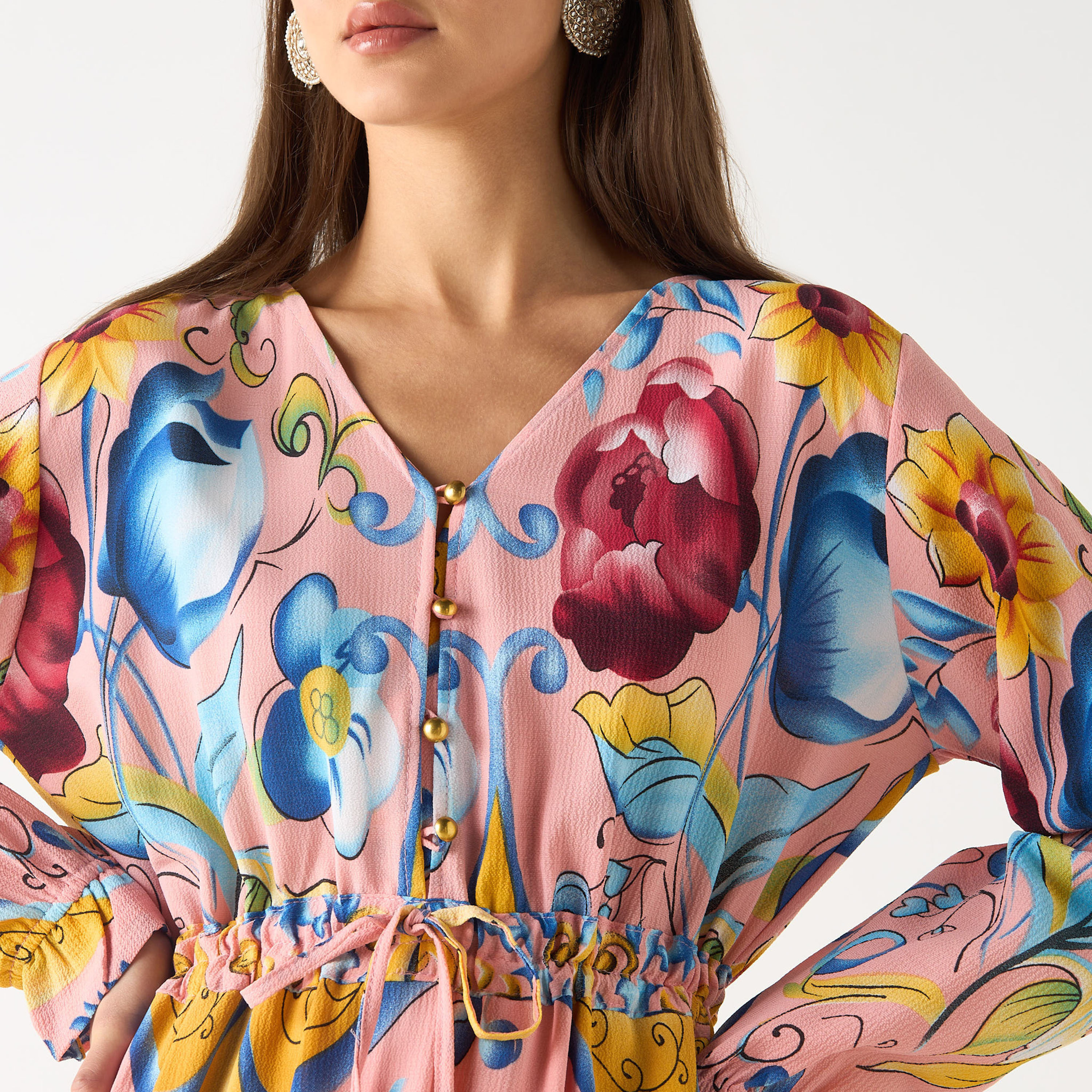 فستان طويل بياقة V وأكمام طويلة وطبعات من جولدن أبل-women-clothing-dresses-image-17